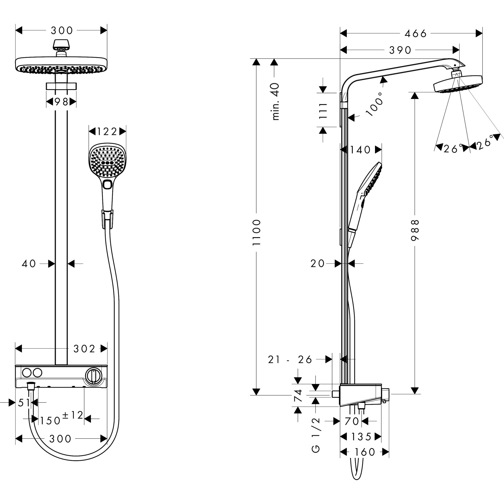 Hansgrohe Raindance Select E Termostatik Duş Sistemi 30x16 cm 2 Fonksiyonlu ShowerTablet Select 300 Krom 27126000