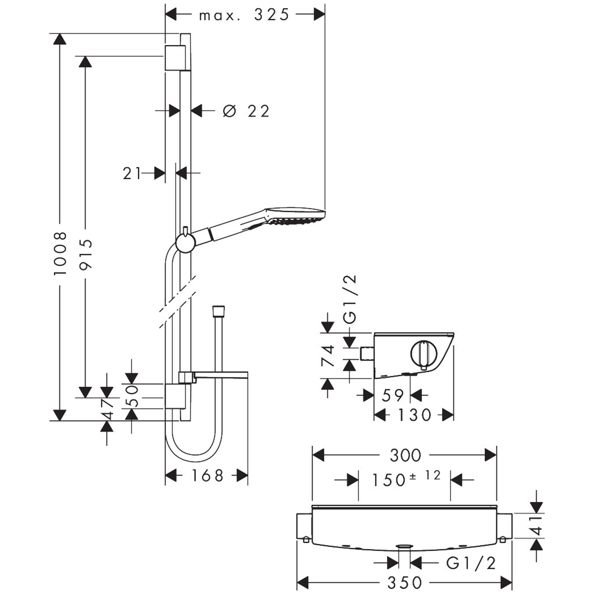 Hansgrohe Raindance Select E Termostatik Sürgülü Duş Seti 90 cm 120 El Duşlu Ecostat Select Beyaz-Krom 27039400