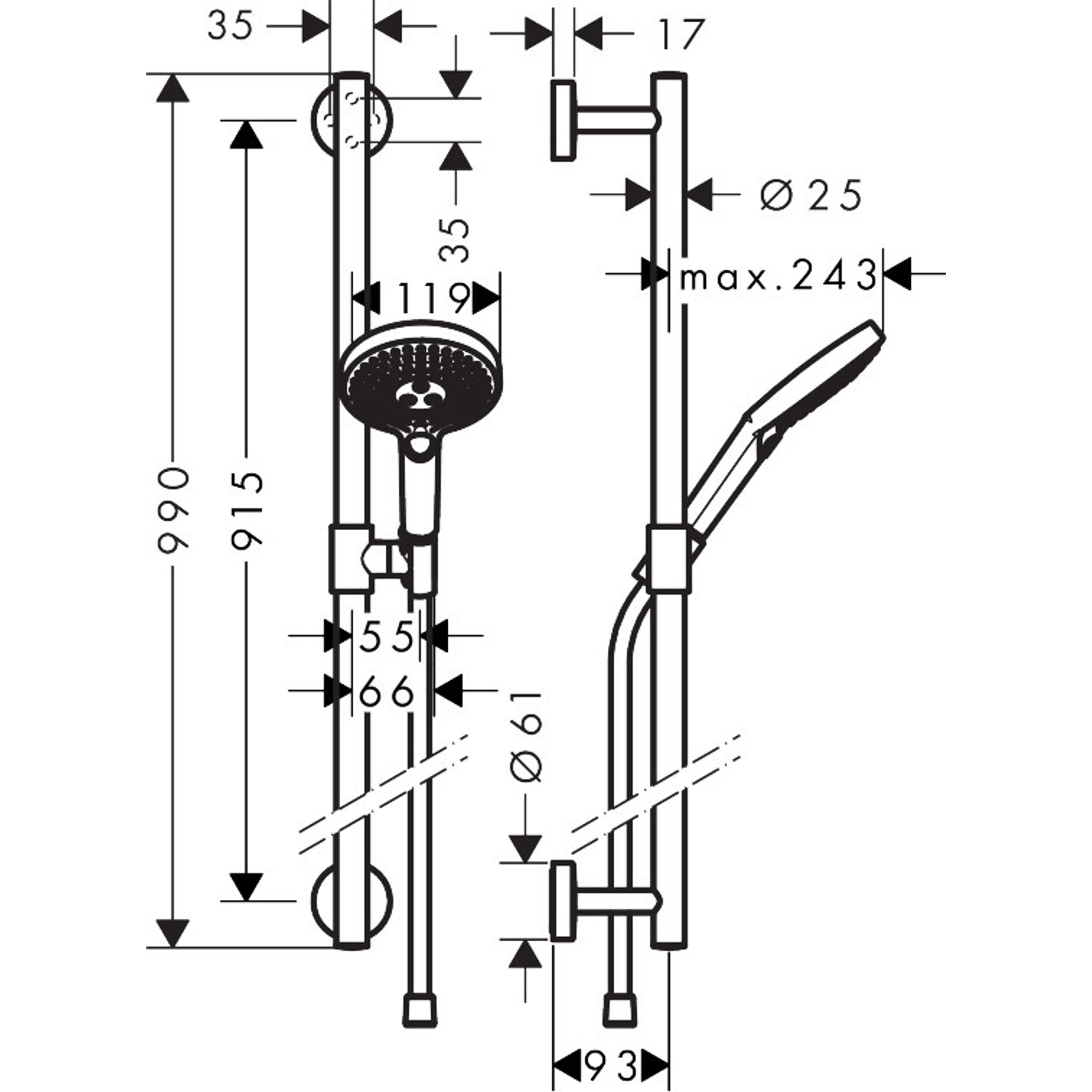 Hansgrohe Raindance Select S Duş Seti 90 cm Sürgülü 12,5 cm El Duşlu 3 Fonksiyonlu Krom 26322000