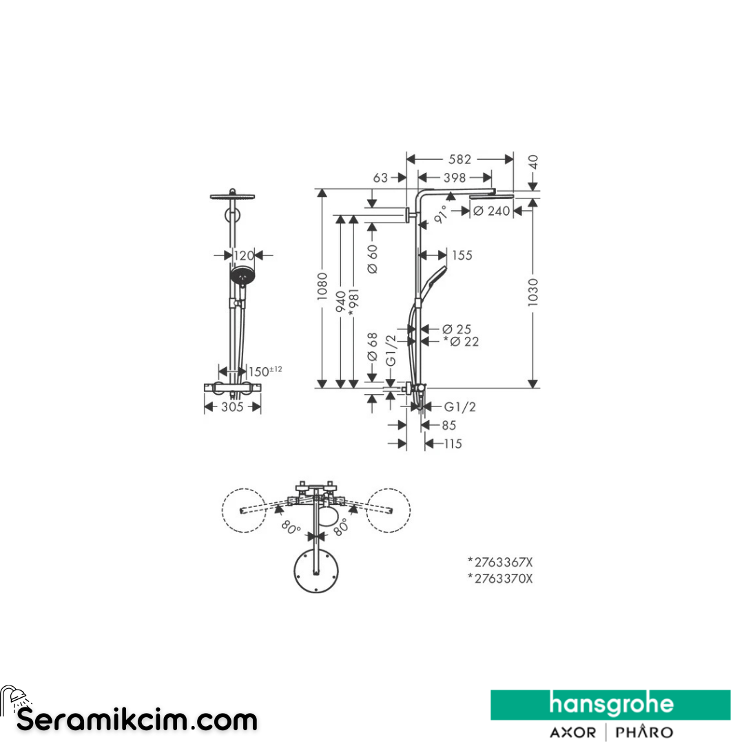 Hansgrohe Raindance Select S Duşu Kolonu 240 1 Fonksiyonlu Parlak Altın 27633990