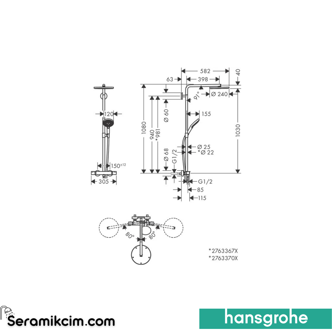 Hansgrohe Raindance Select S Duşu Kolonu 240 1 Fonksiyonlu Mat Bronz 27633140