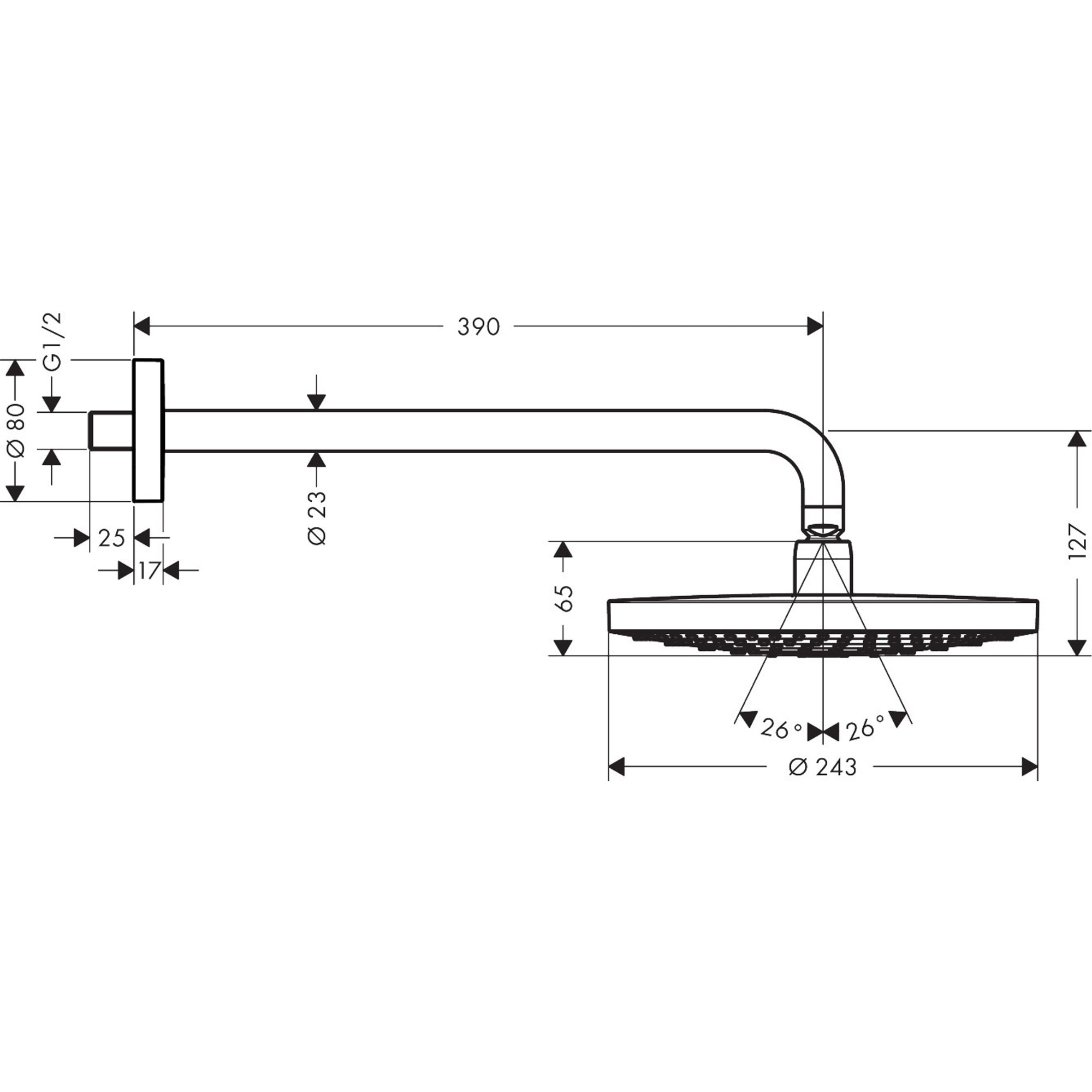 Hansgrohe Raindance Select S Duvardan Tepe Duşu 24,3 cm 2 Fonksiyonlu EcoSmart Krom 26470000