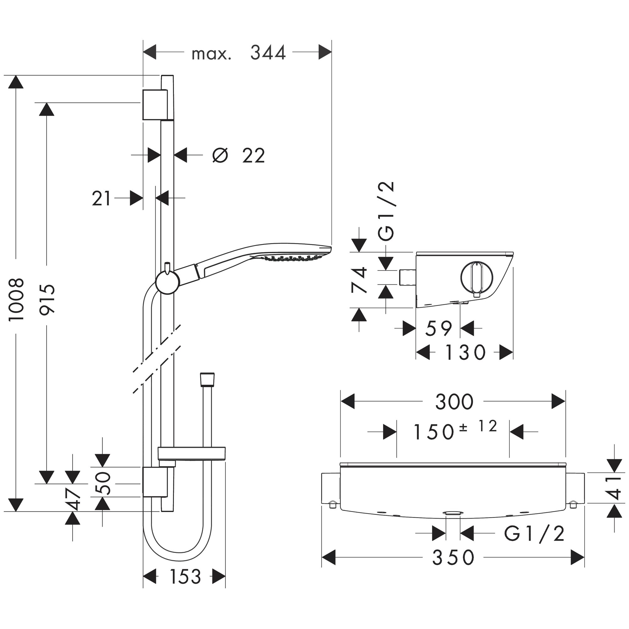 Hansgrohe Raindance Select S Termostatik Sürgülü Duş Seti 90 cm 150 El Duşlu Ecostat Select Beyaz-Krom 27037400
