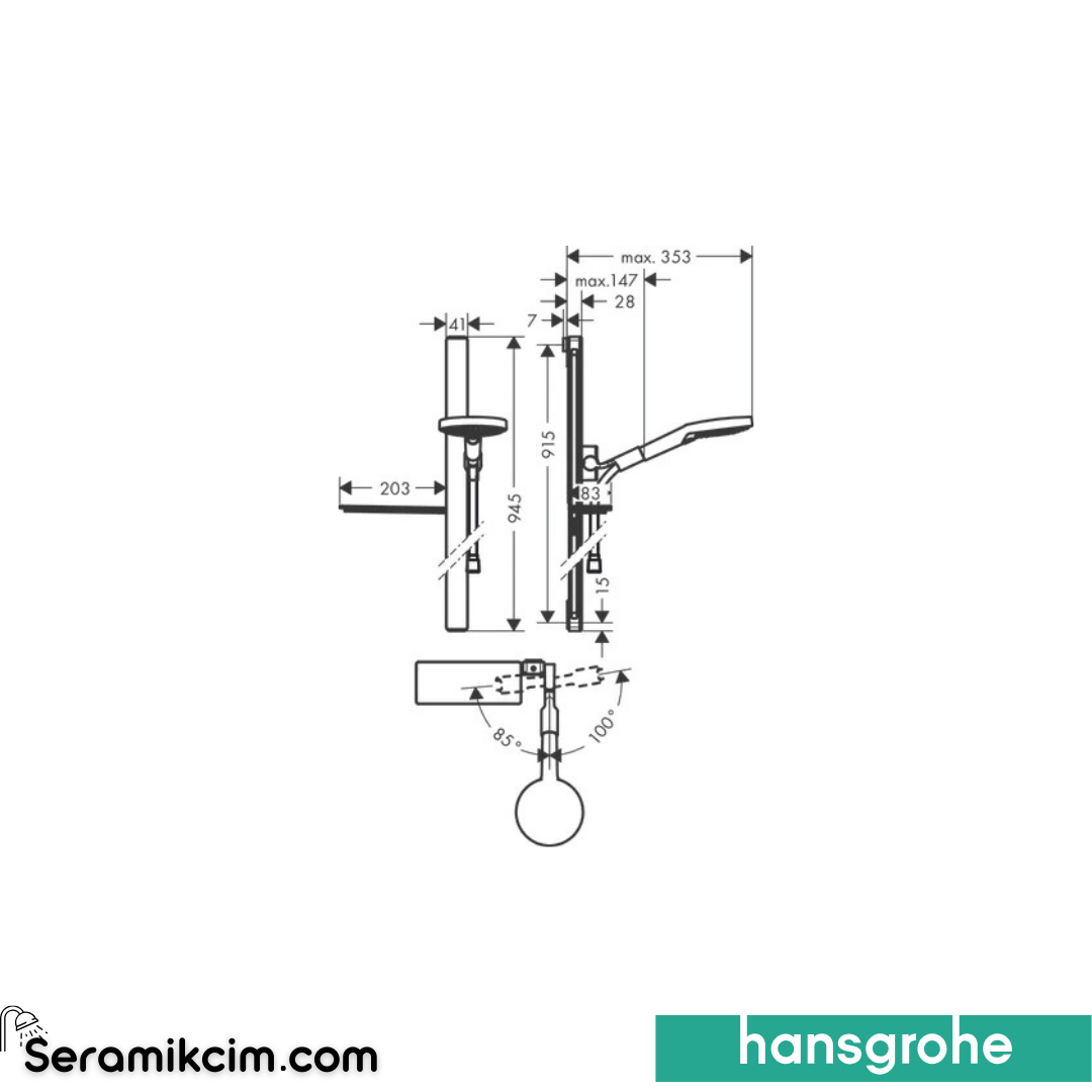 Hansgrohe Raindance Select S120 Sürgülü Duş Seti 3 Fonksiyonlu Unica E 900Mm Krom 27648000