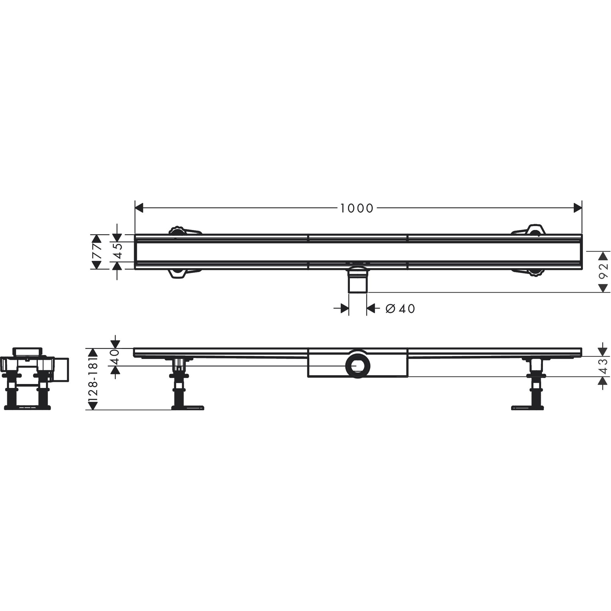 Hansgrohe RainDrain Compact 100 Cm Mat Paslanmaz Çelik Duş Kanalı 56170800