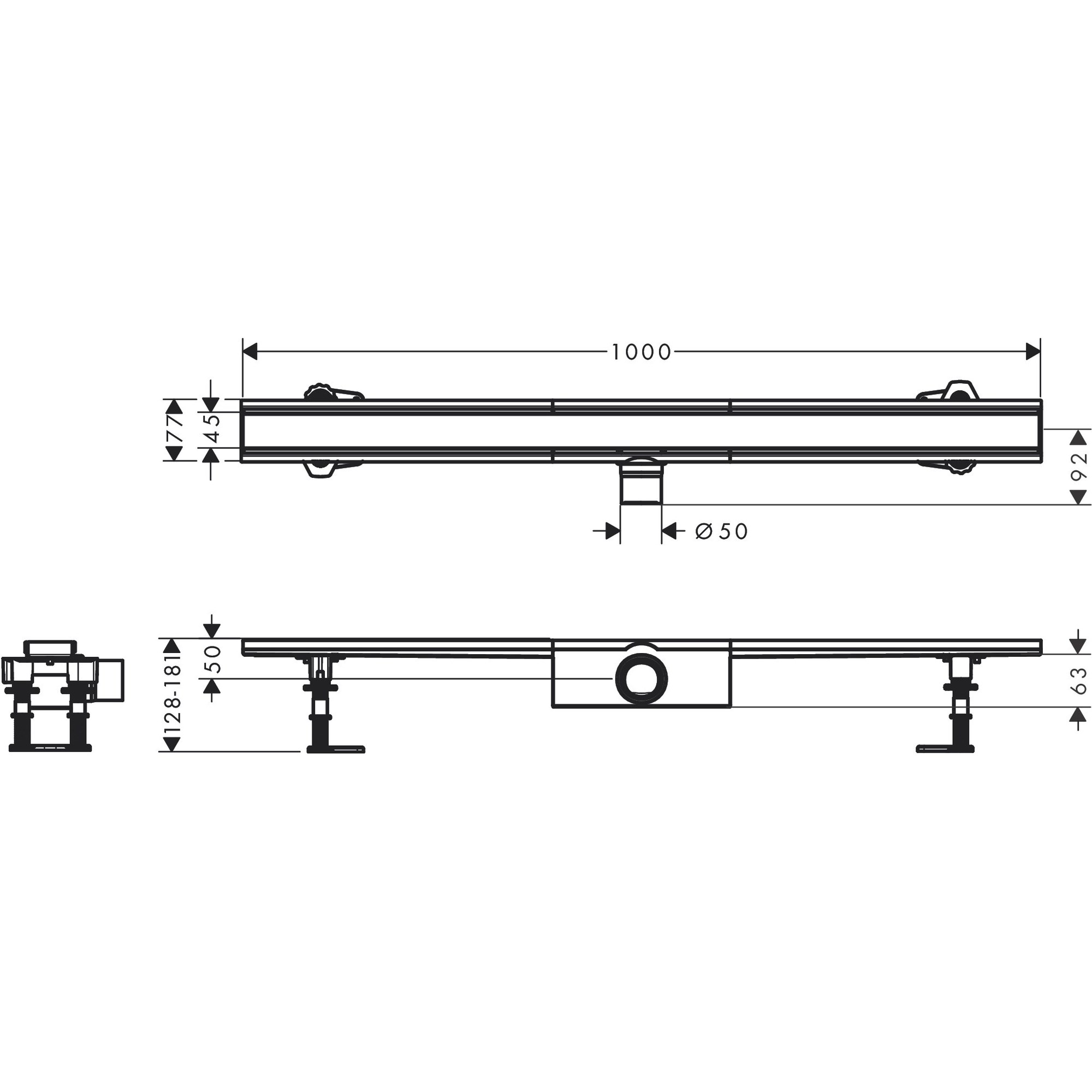 Hansgrohe RainDrain Compact 100 Cm Mat Paslanmaz Çelik Duş Kanalı 56182800