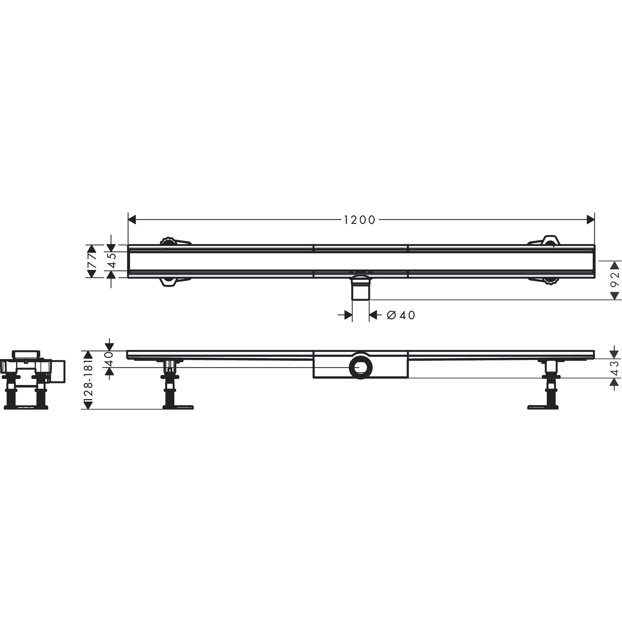 Hansgrohe RainDrain Compact 120 Cm Mat Paslanmaz Çelik Duş Kanalı 56172800