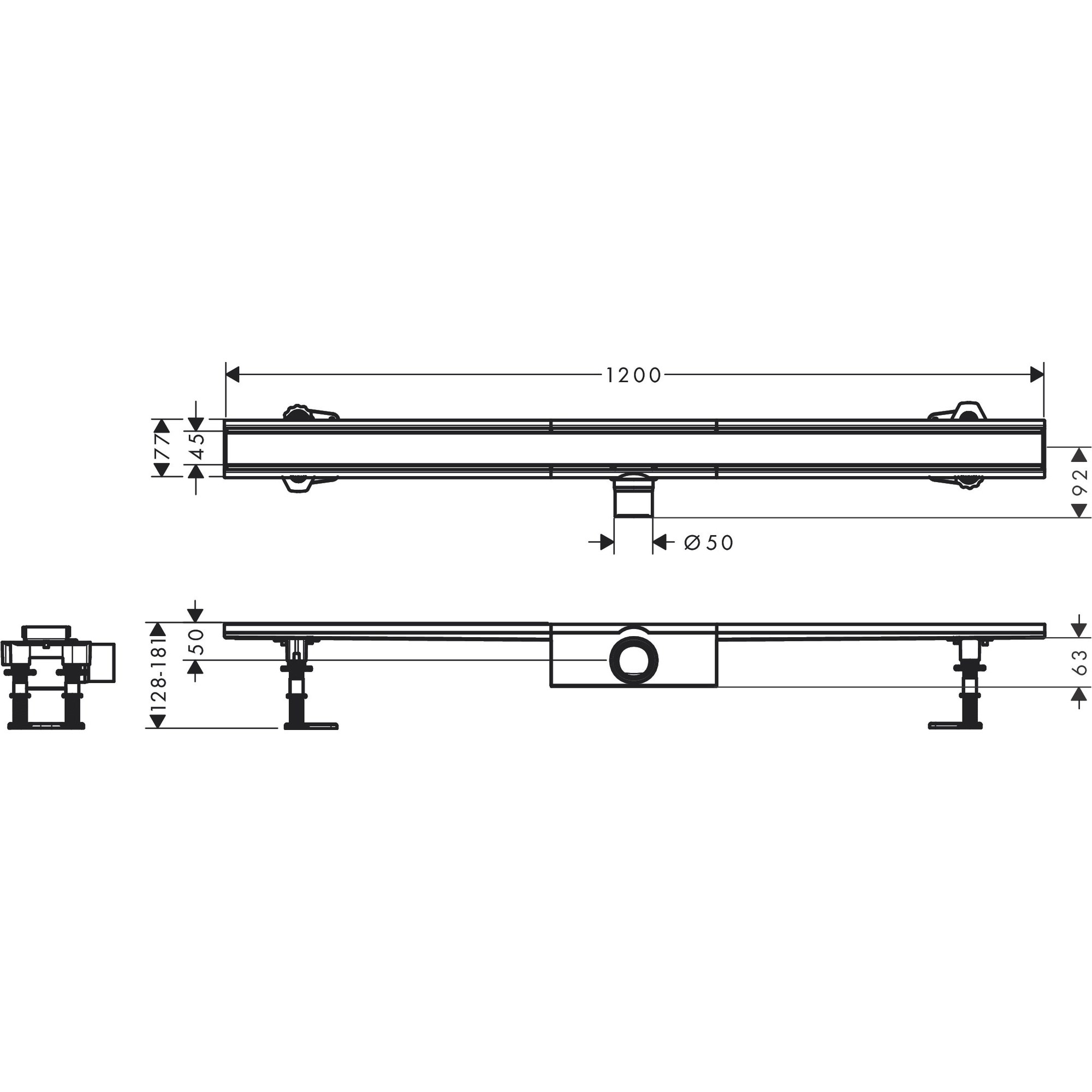 Hansgrohe RainDrain Compact 120 Cm Mat Paslanmaz Çelik Duş Kanalı 56184800