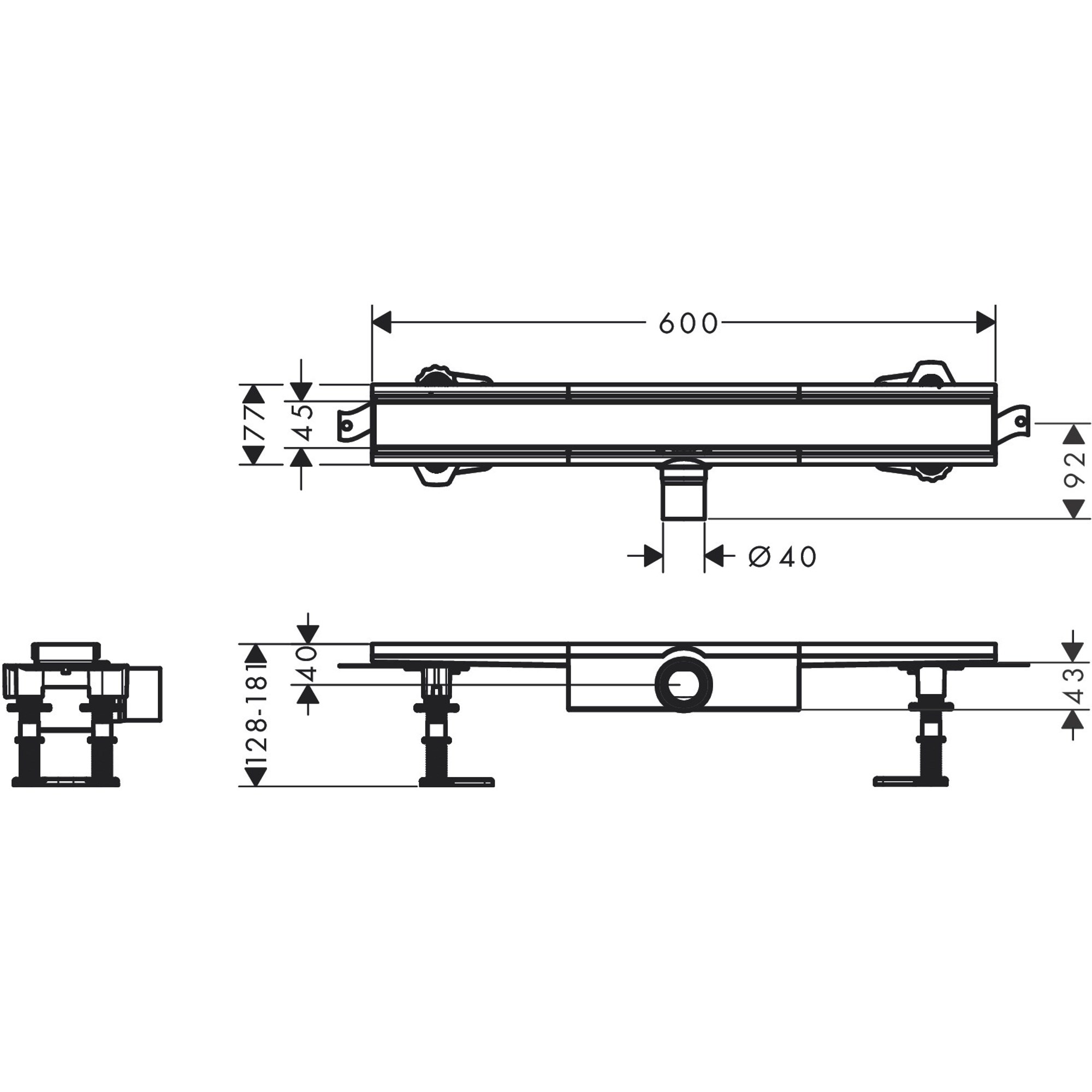 Hansgrohe RainDrain Compact 60 Cm Mat Paslanmaz Çelik Duş Kanalı 56162800