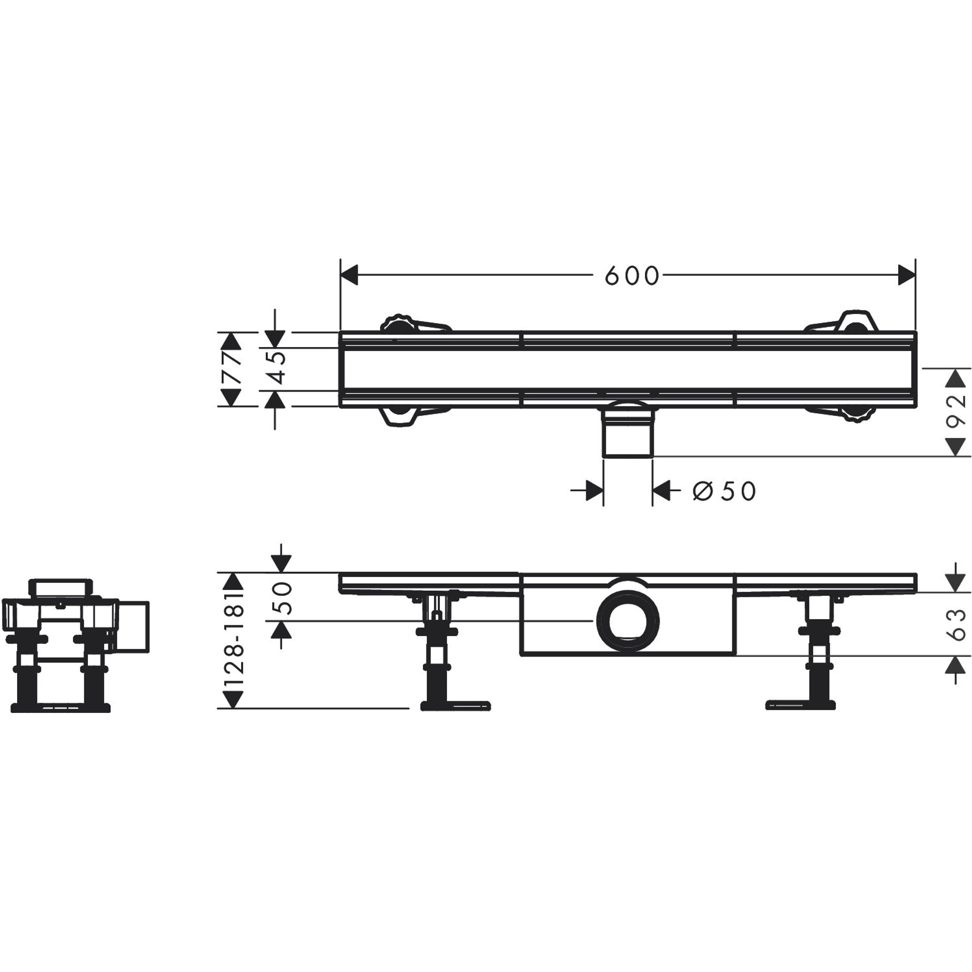 Hansgrohe RainDrain Compact 60 Cm Mat Paslanmaz Çelik Duş Kanalı 56174800