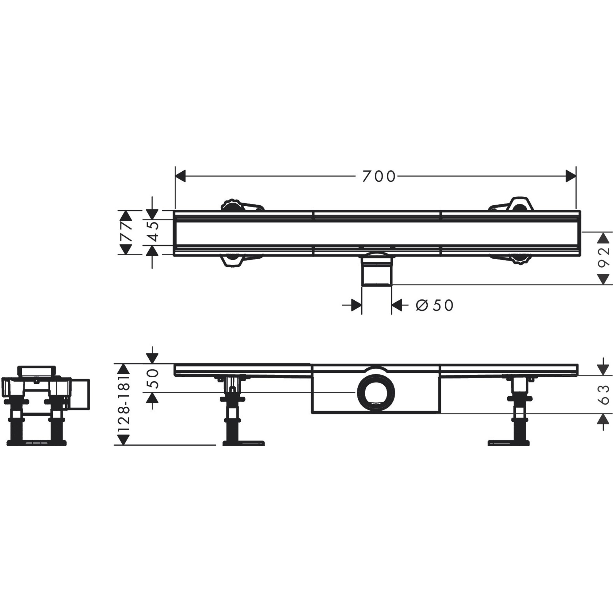Hansgrohe RainDrain Compact 70 Cm Mat Paslanmaz Çelik Duş Kanalı 56176800