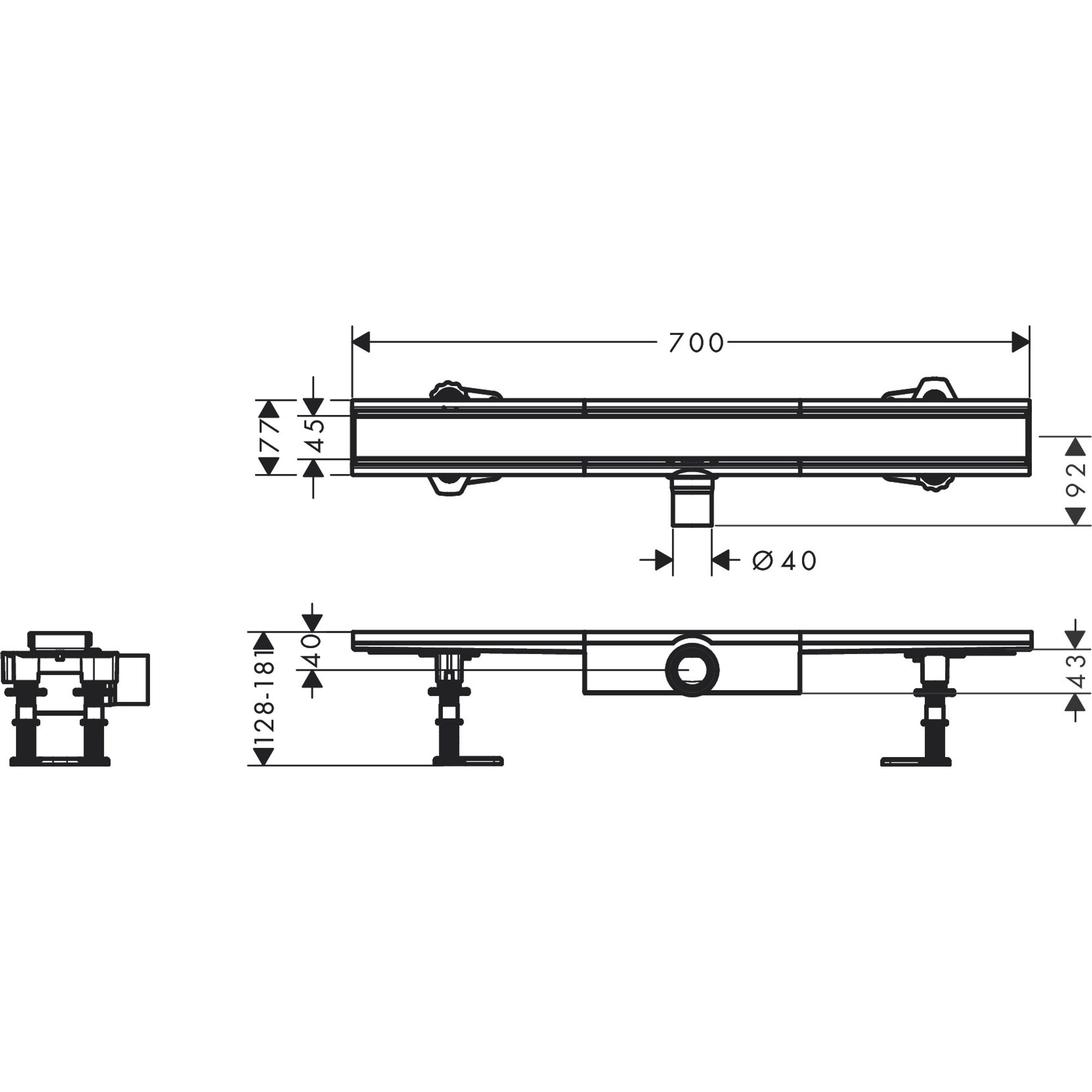 Hansgrohe RainDrain Compact 70 Cm Mat Paslanmaz Çelik Duş Kanalı 56164800