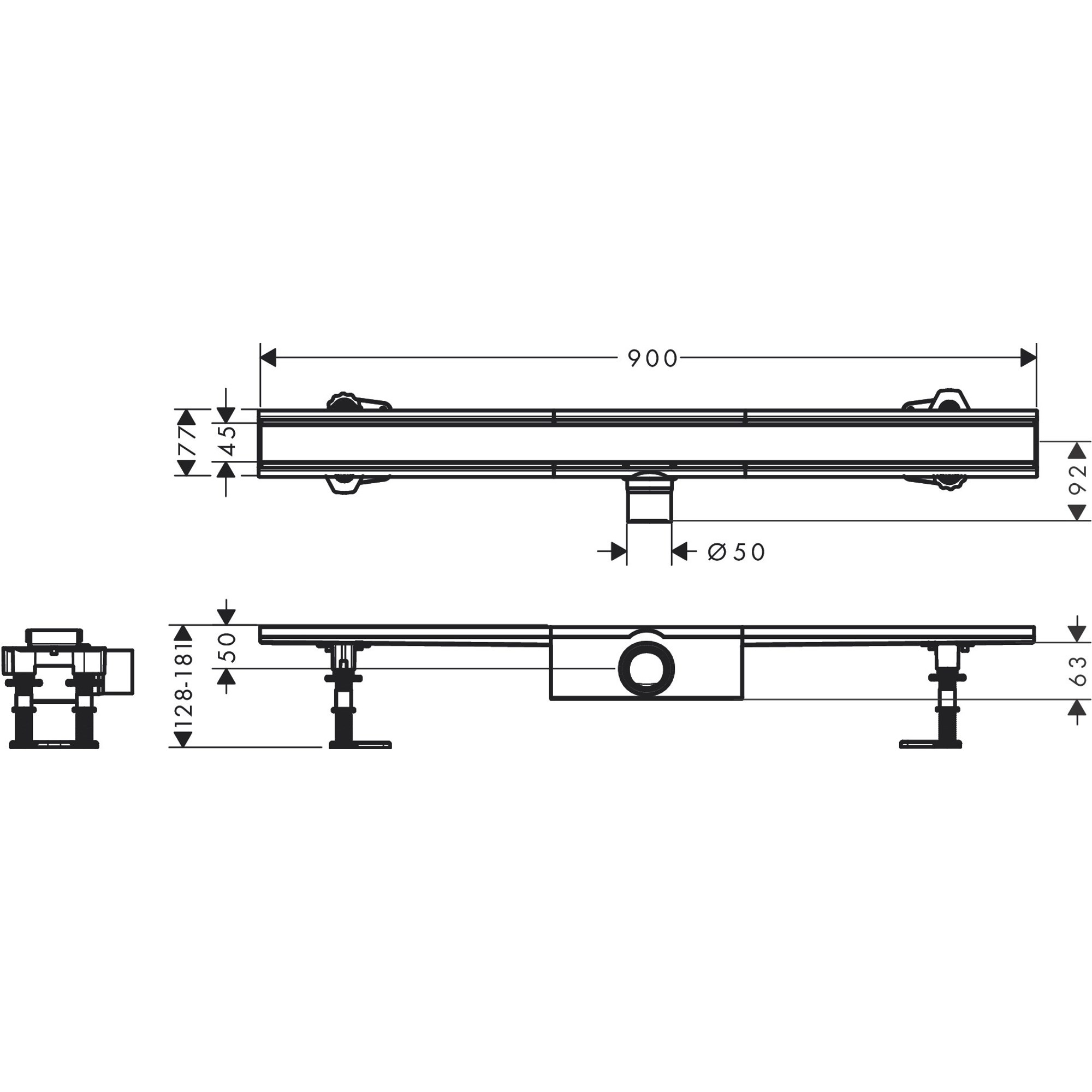 Hansgrohe RainDrain Compact 90 Cm Mat Paslanmaz Çelik Duş Kanalı 56180800