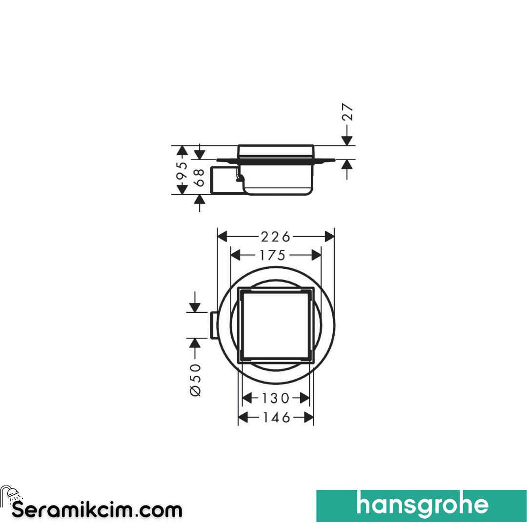 Hansgrohe RainDrain Seramik Kaplanabilir Spot Yer Gider Seti 15x15 56112800