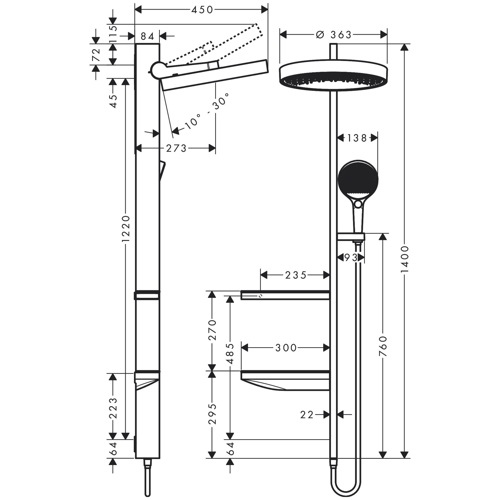 HansGrohe Rainfinity 360 1 Fonksiyonlu Ankastre Montaj Duş Kolonu Mat Beyaz 26842700