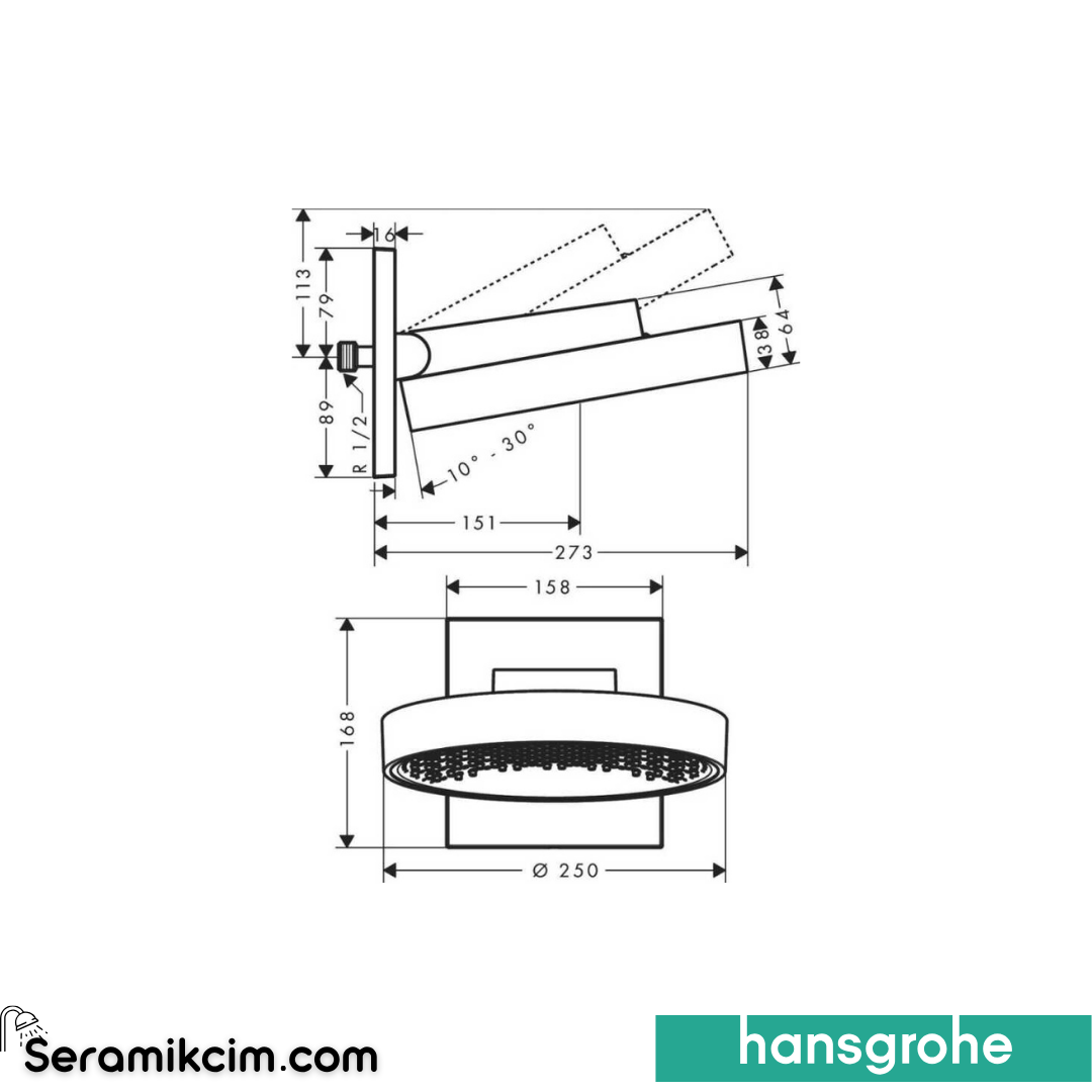 Hansgrohe Rainfinity Tepe Duşu 250 1 FonksiyonluMat Beyaz Mat Beyaz 26226700
