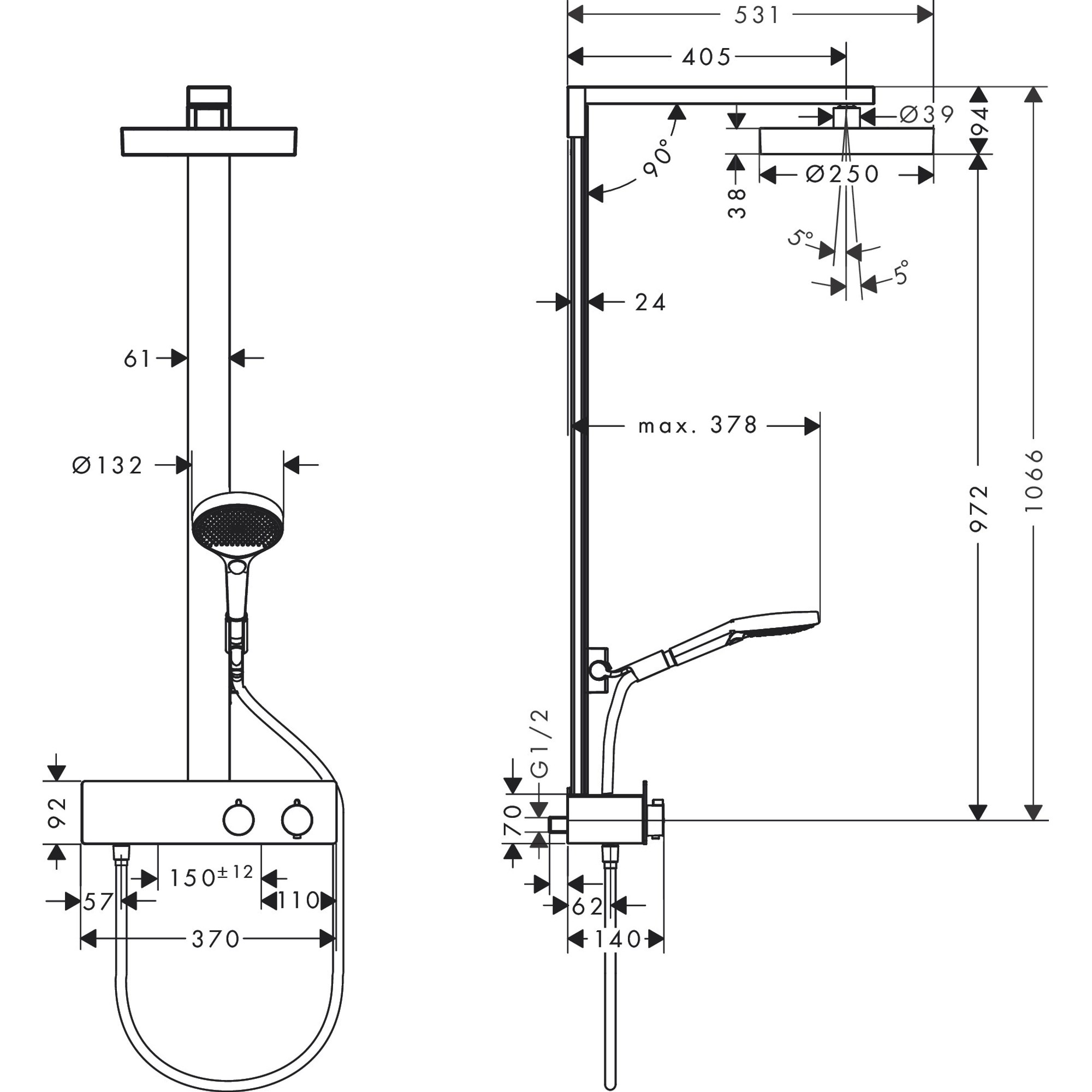 Hansgrohe Rainfinity Termostatik Duş Sistemi 25 cm 1 Fonksiyonlu EcoSmart ShowerTablet 350 Mat Beyaz 28742700
