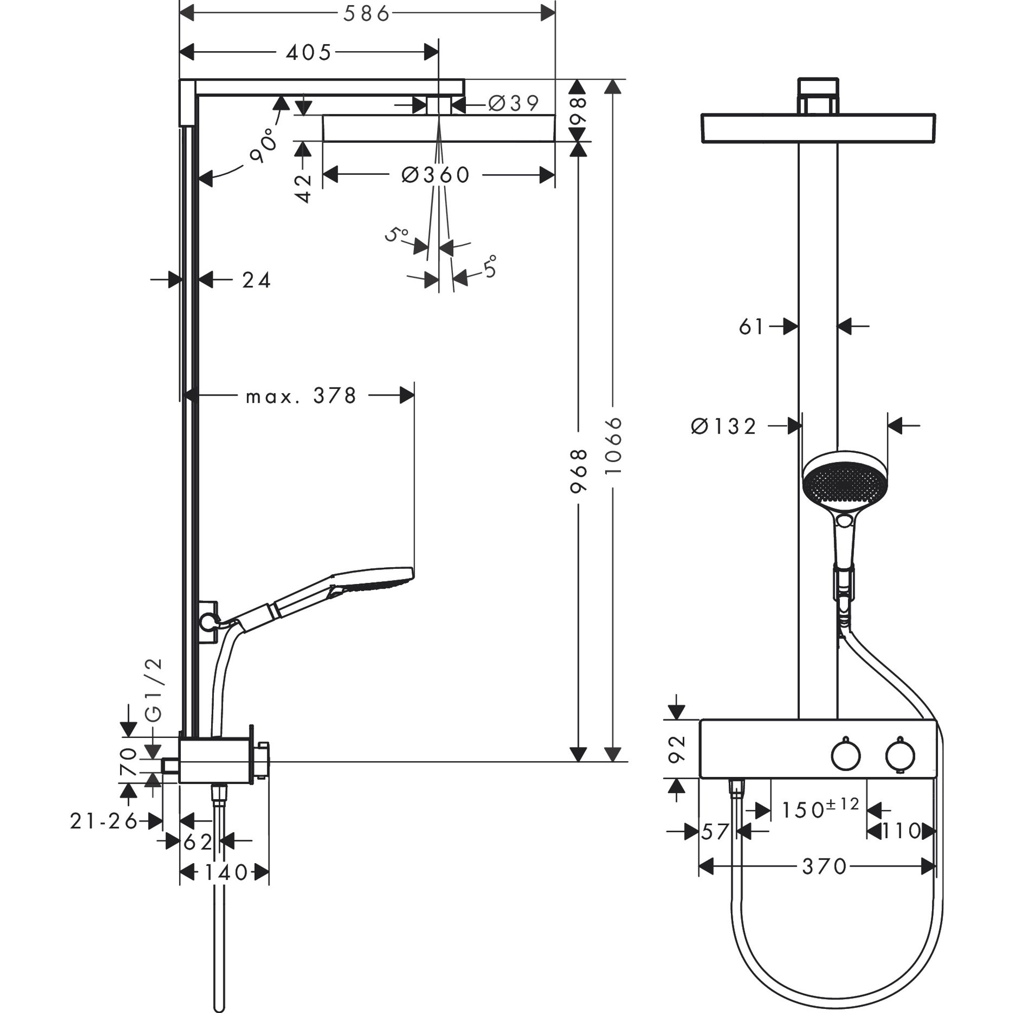 Hansgrohe Rainfinity Termostatik Duş Sistemi 36 cm 1 Fonksiyonlu ShowerTablet 350 Mat Siyah 26853670