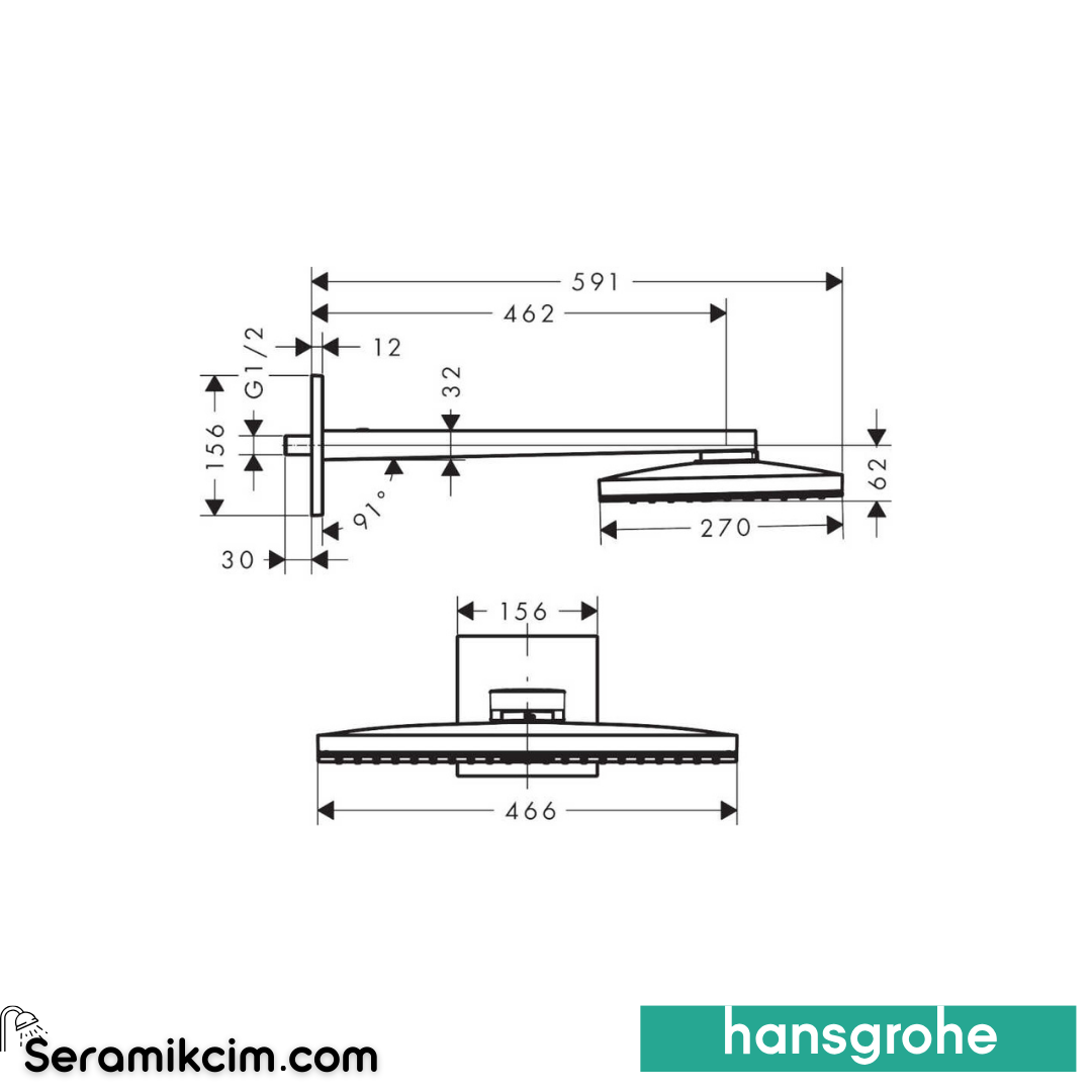 Hansgrohe Rainmaker Select 460 Tepe Duşu 1 Fonksiyonlu 450mm Siyah-Krom 24003600