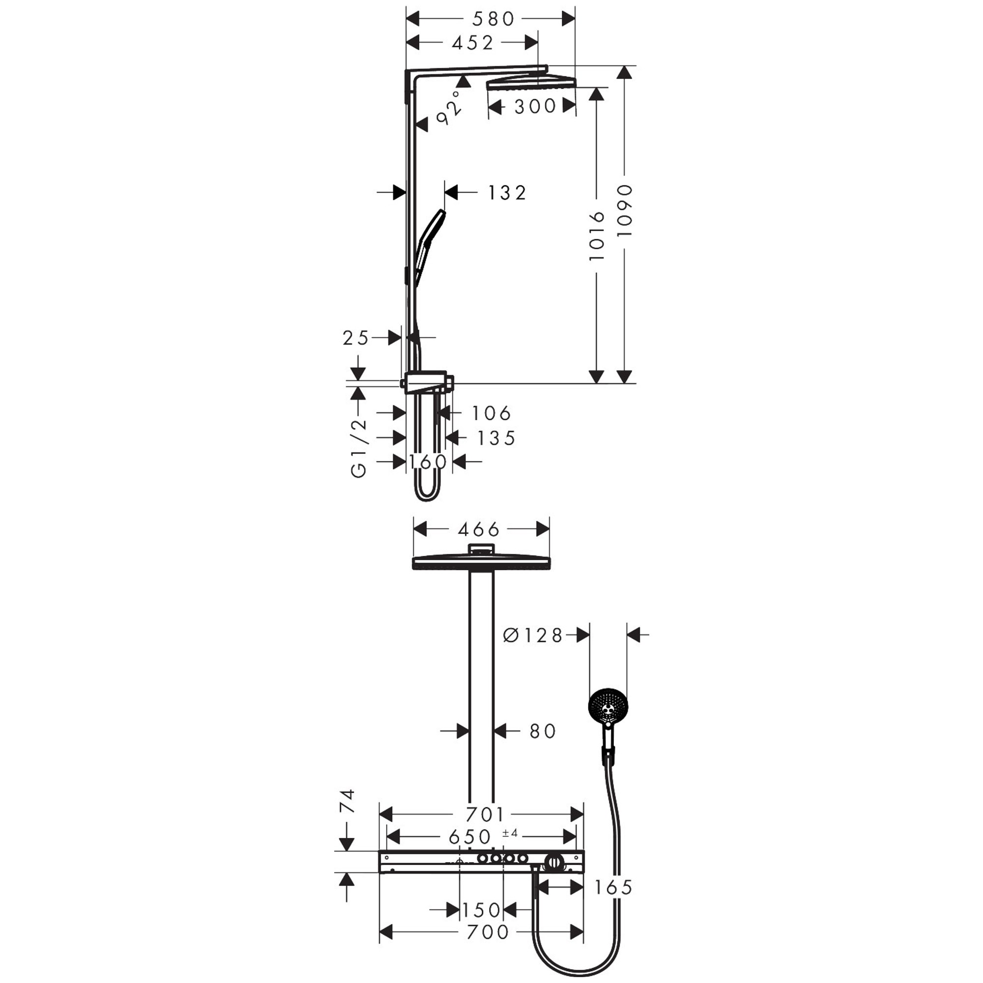 Hansgrohe Rainmaker Select Termostatik Duş Sistemi 460 3 Fonksiyonlu Beyaz-Krom 27106400