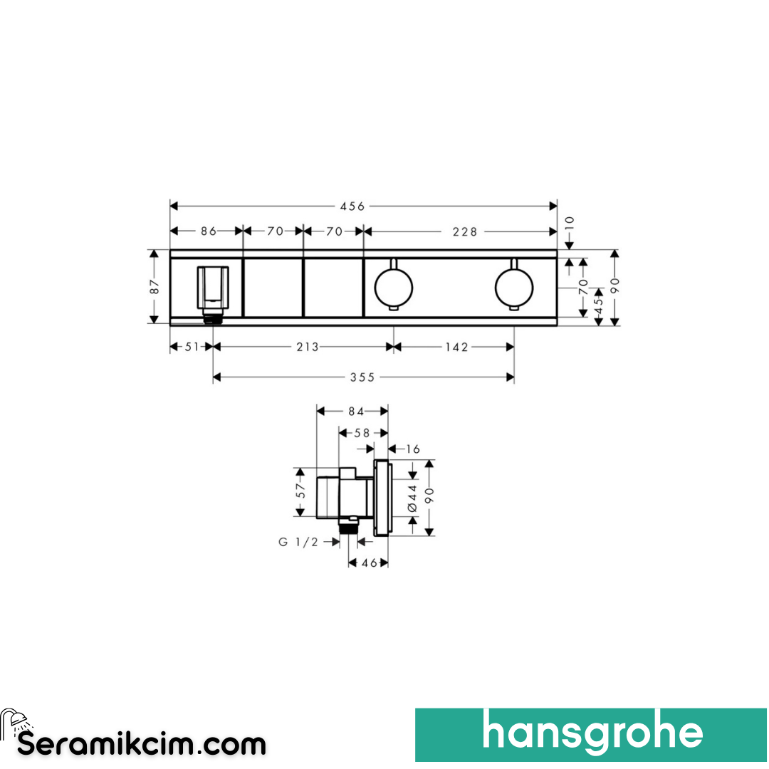 Hansgrohe Rainselect Ankastre Banyo Bataryası Dış Set 2 Çıkış Beyaz Krom 15355400