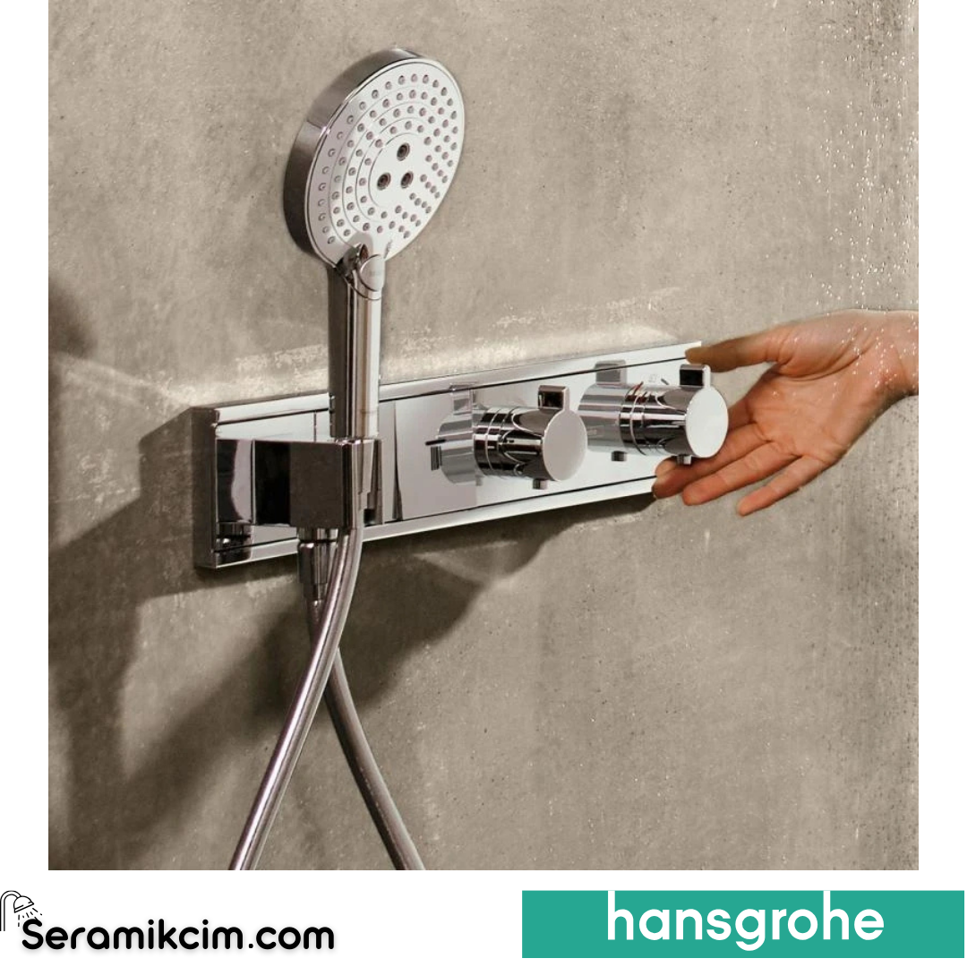 Hansgrohe Rainselect Ankastre Banyo Bataryası Dış Set 2 Çıkış Beyaz Krom 15355400