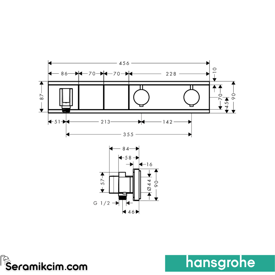 Hansgrohe Rainselect Dış Set Ankastre 2 Çıkış Siyah-Krom 15355600