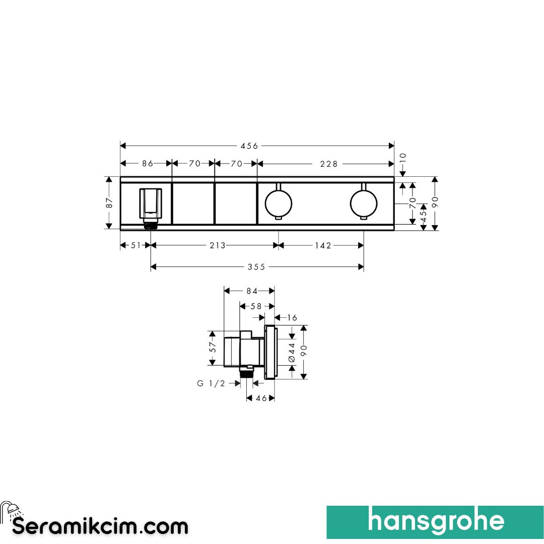 Hansgrohe RainSelect Termostatik Ankastre Banyo Bataryası 2 Çıkış Krom 15355000