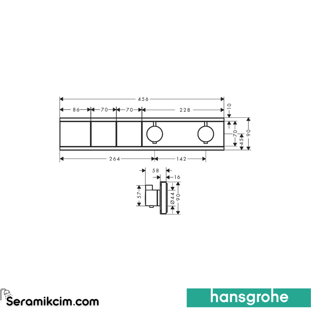 Hansgrohe RainSelect Termostatik Ankastre Banyo Bataryası 2 Çıkış Mat SiyahKrom 15380340