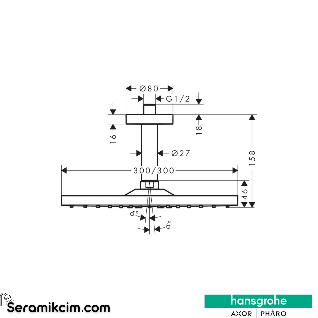 Hansgrohe Rd E 300 Tepe Duşu 1 Fonksiyonlu Tavandan Bağlantılı Mat Bronz 26250140