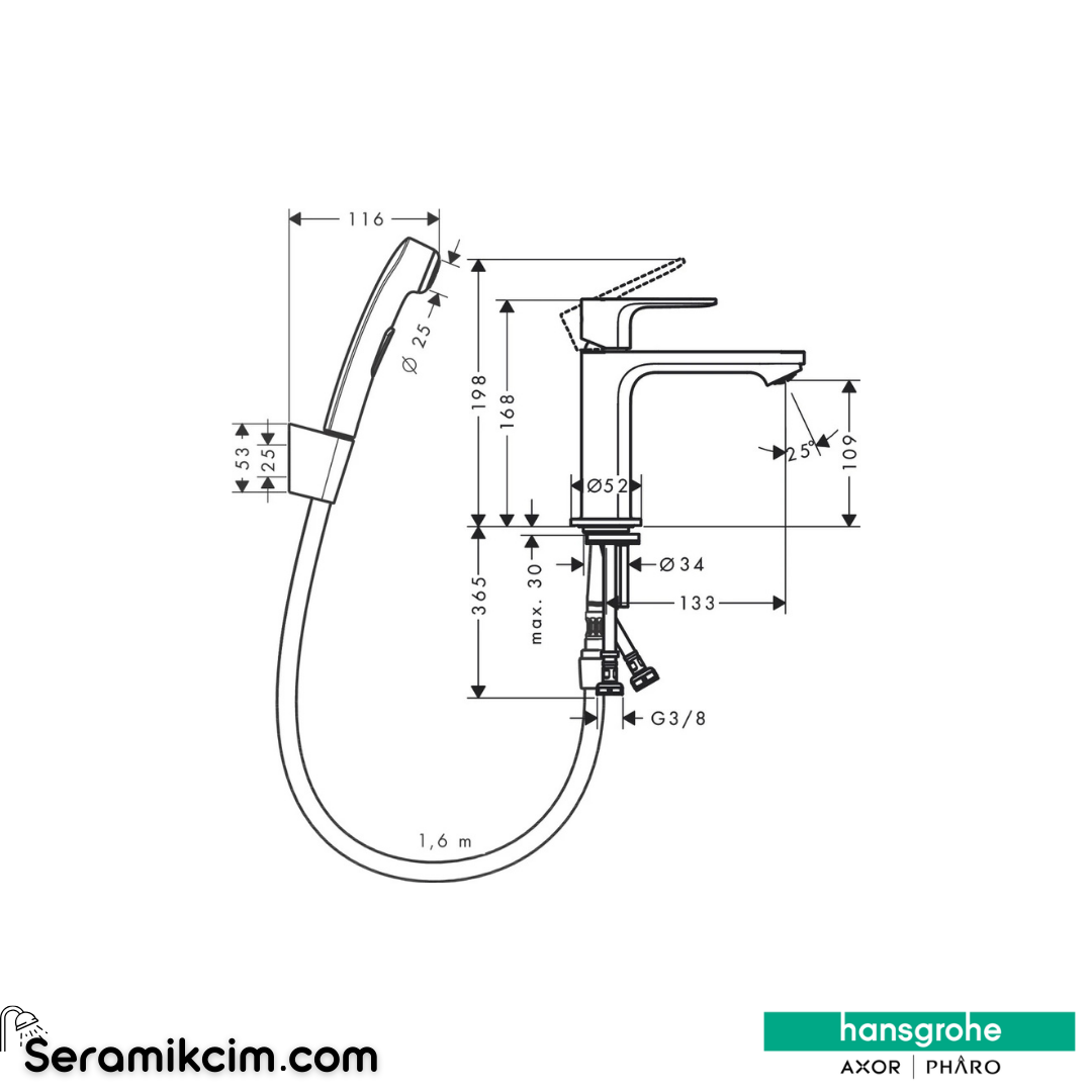 Hansgrohe Rebris E 110 Lavabo Bataryası Bidette El Duşu Ve 160Cm Duş Hortumu İle Krom 72216000