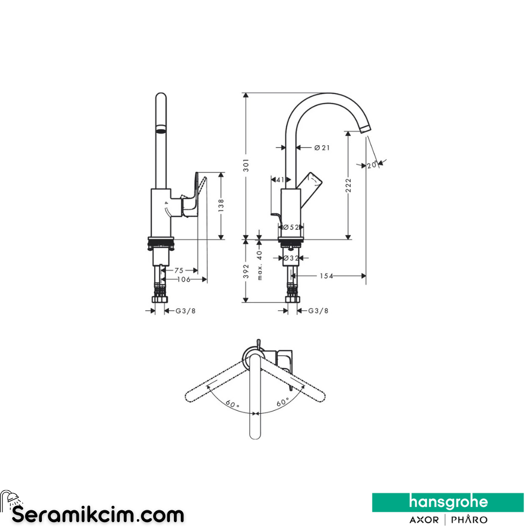 Hansgrohe Rebris E 210 Lavabo Bataryası Sifon Kumandalı Krom 72576000