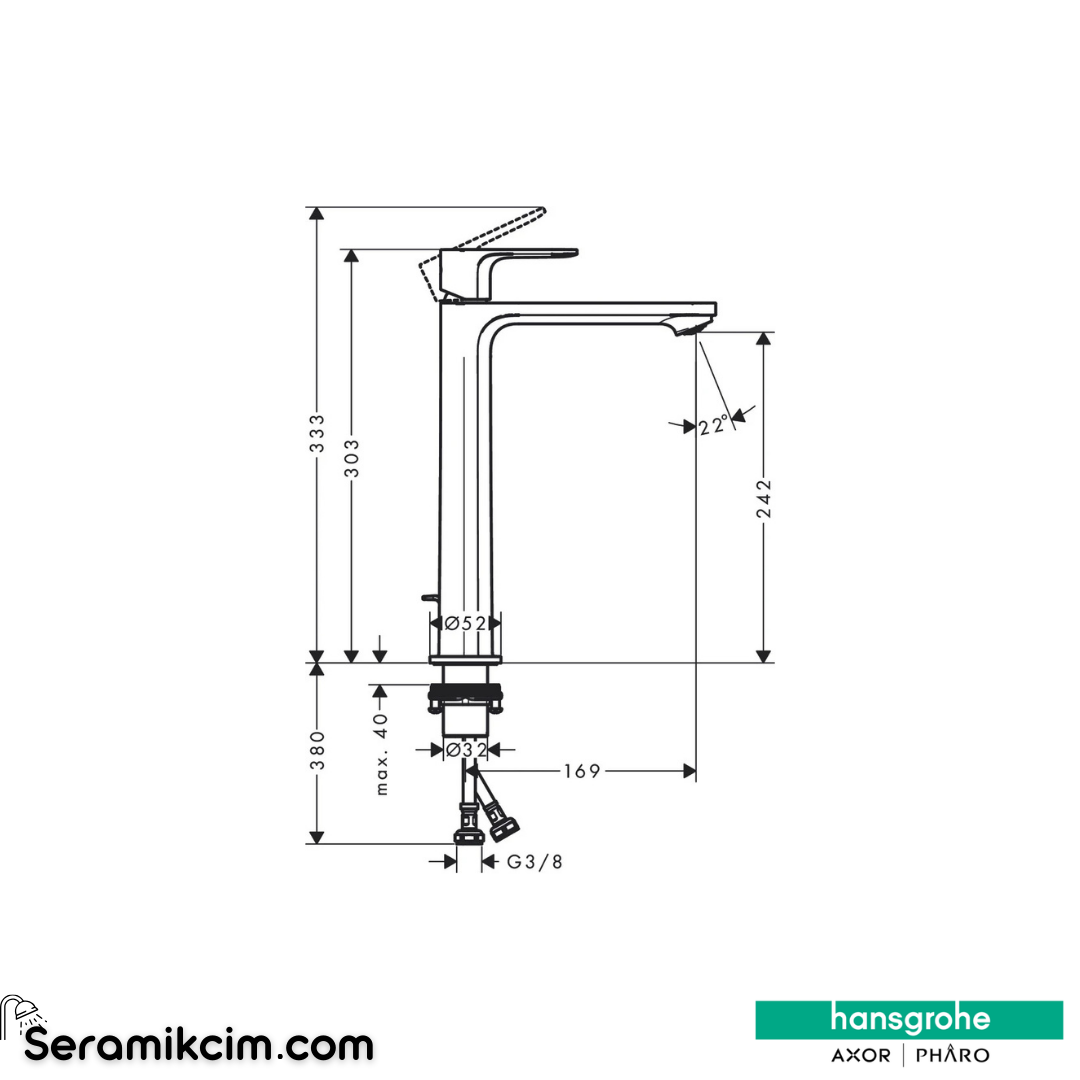 Hansgrohe Rebris E 240 Çanak Lavabo Bataryası Coolstart Ecosmart Sifon Kumandalı Krom 72591000