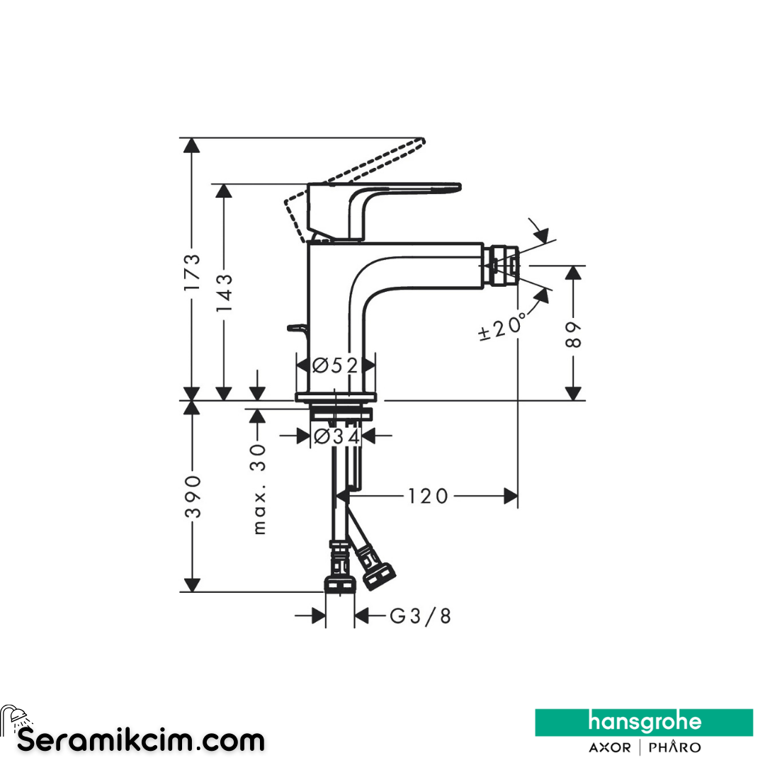 Hansgrohe Rebris E Bide Bataryası Sifon Kumandalı Mat Siyah 72211670
