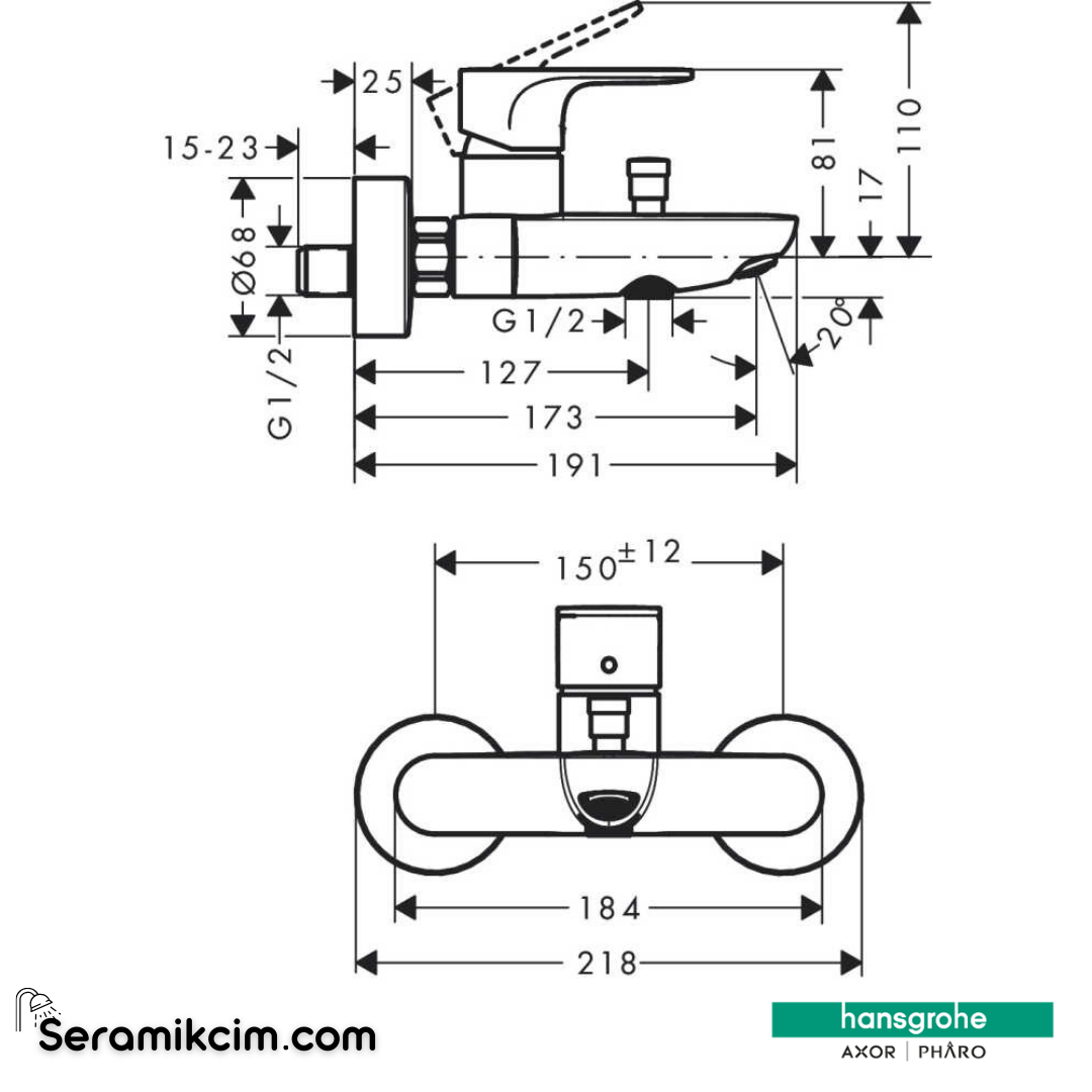 Hansgrohe Rebris E Eviye Bataryası S Tek Kollu Banyo Bataryası Aplike Satin Siyah 72440670 - 72440670