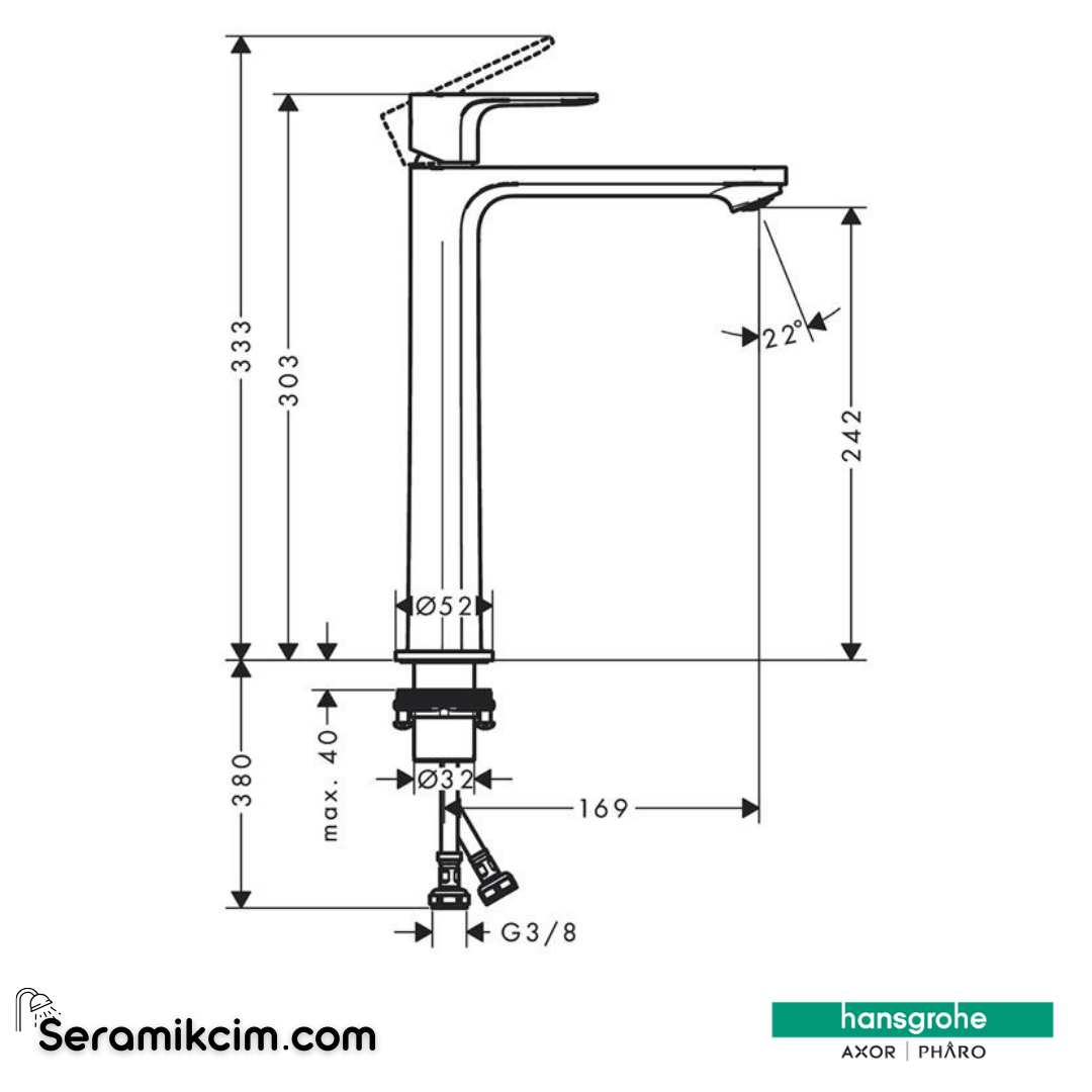 Hansgrohe Rebris E Eviye Bataryası S Tek Kollu Lavabo Bataryası 240 Coolstart Çanak Lavabolar İçin Kumandasız 72582000 - 72582000