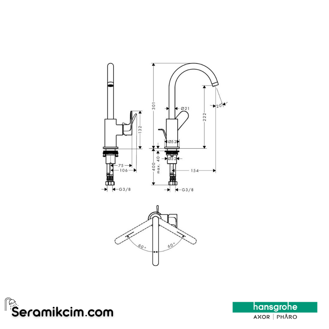 Hansgrohe Rebris E Eviye Bataryası S Tek Kollu Lavabo Bataryası 210 Kumandalı Satin Siyah 72536670 - 72536670