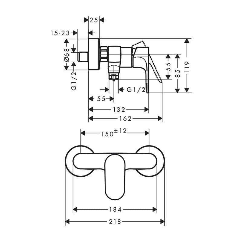 Hansgrohe Rebris E Eviye Bataryası S Tek Kollu Duş Bataryası Aplike Satin Siyah 72640670 - 72640670