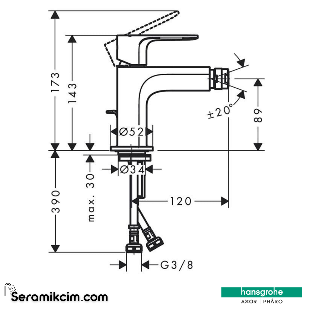 Hansgrohe Rebris E Eviye Bataryası S Tek Kollu Bide Bataryası Metal Kumandalı Satin Siyah 72212670 - 72212670