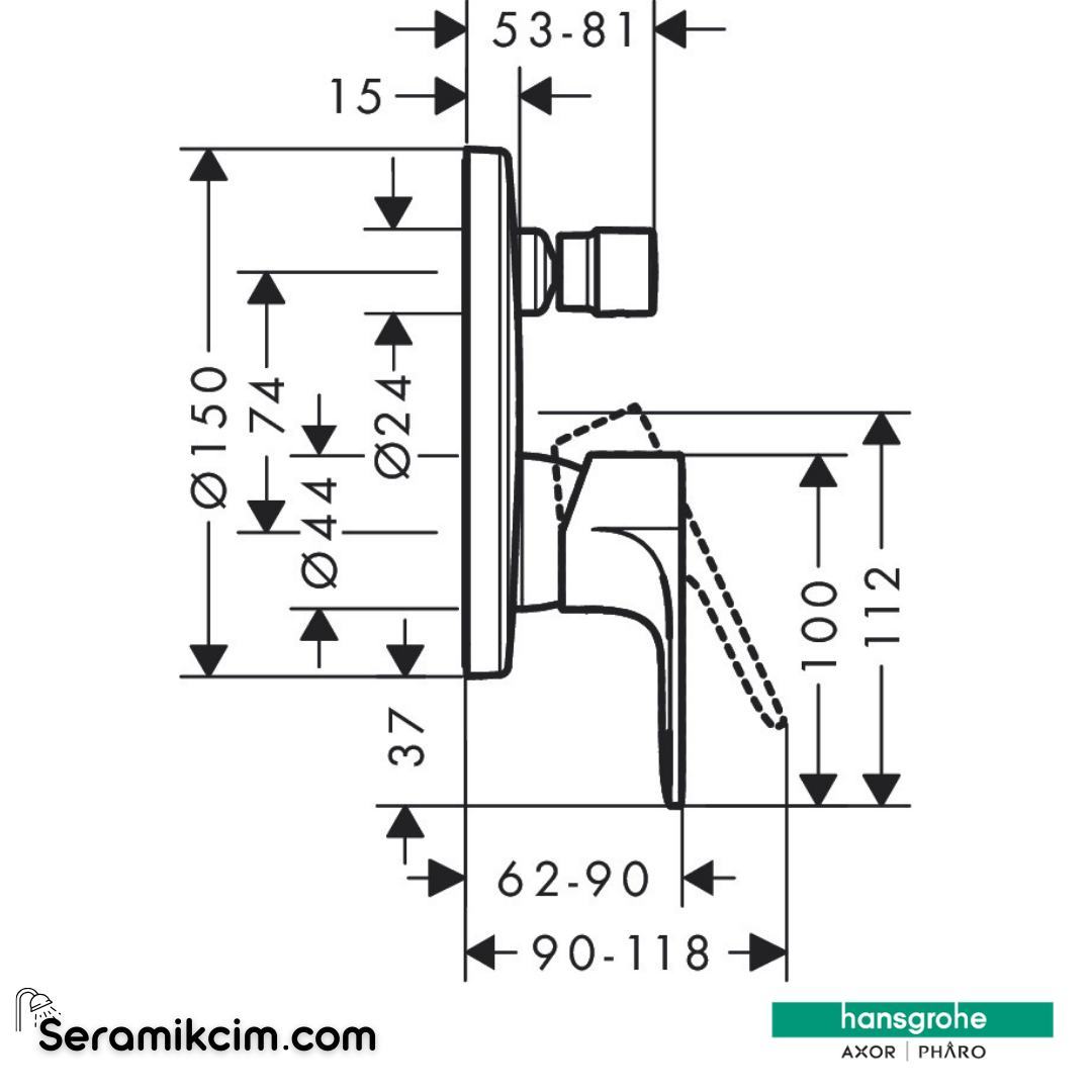 Hansgrohe Rebris E Eviye Bataryası S Tek Kollu Banyo Bataryası Ankastre (İbox İçin) Entegre Karışım Güvenliği En1717'Ye Göre Satin Siyah 72467670 - 72467670