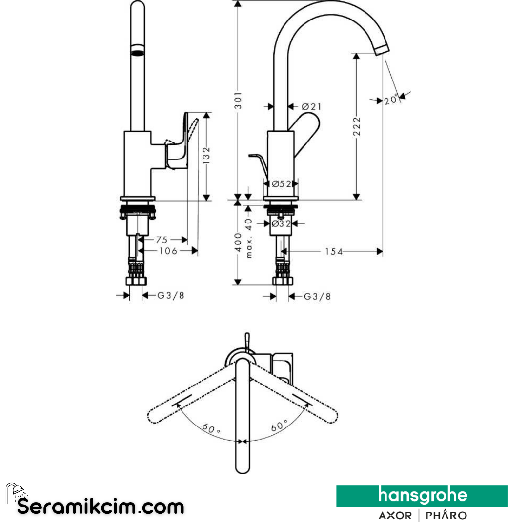 Hansgrohe Rebris E Eviye Bataryası S Tek Kollu Lavabo Bataryası 210 Kumandalı 72536000 - 72536000