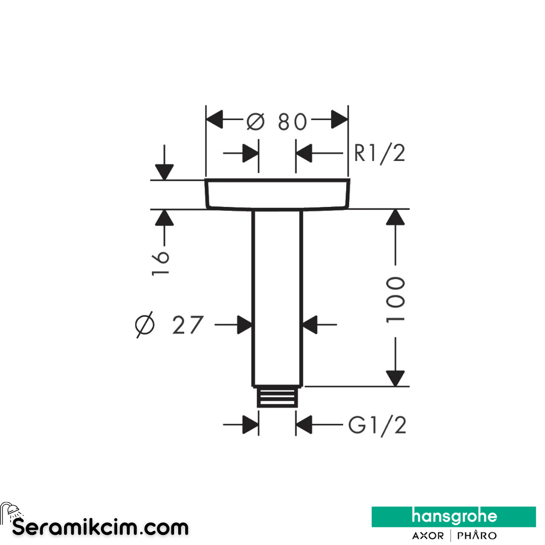 Hansgrohe S 100Mm Tavan Bağlantısı Krom 27393000