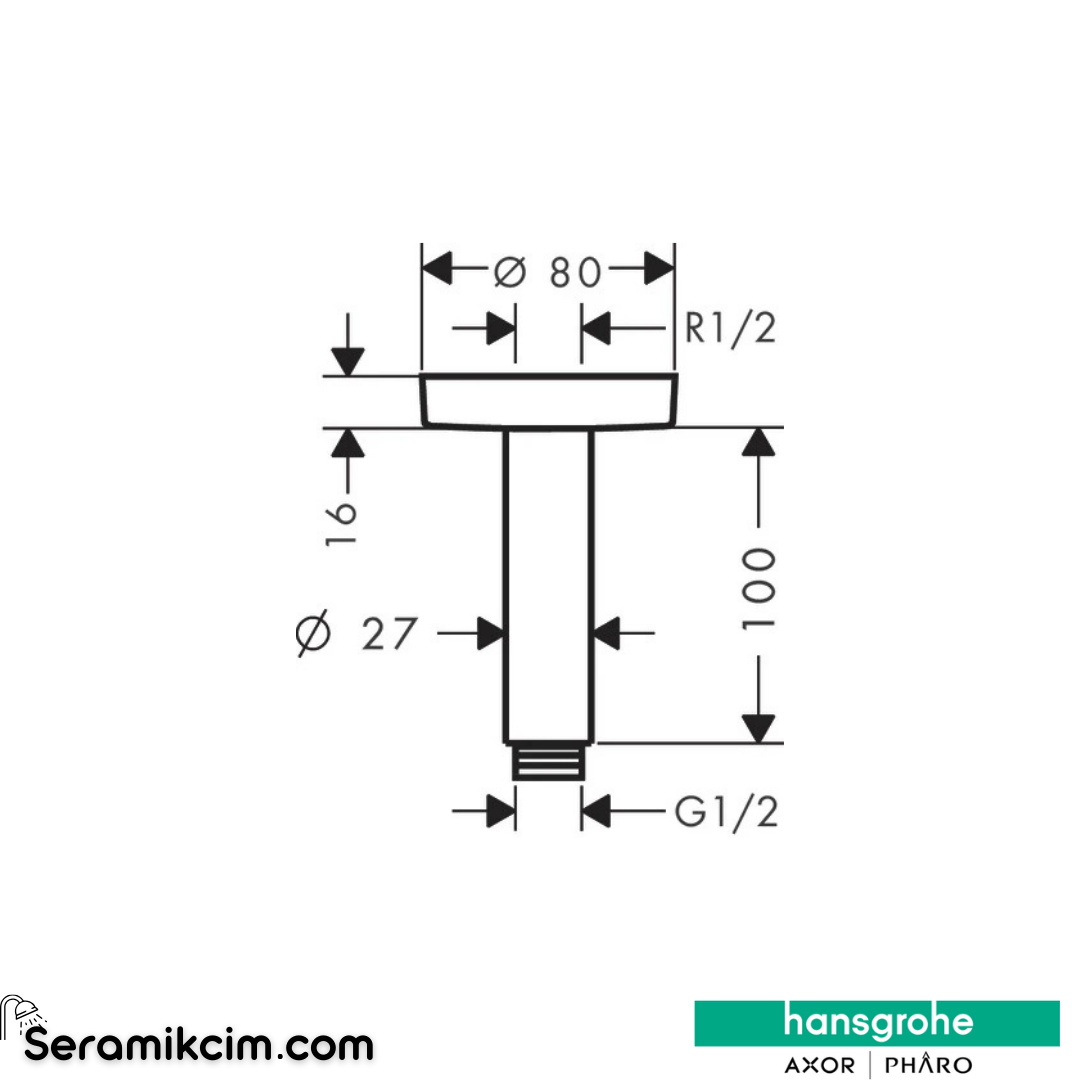 Hansgrohe S 100Mm Tavan Bağlantısı Mat Bronz 27393140