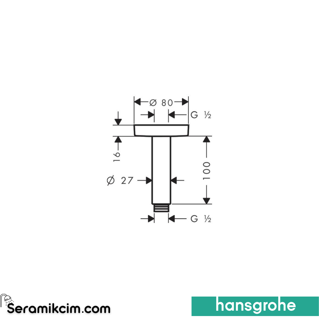 Hansgrohe S 10cm Tavan Bağlantısı Mat Siyah Krom 27393340