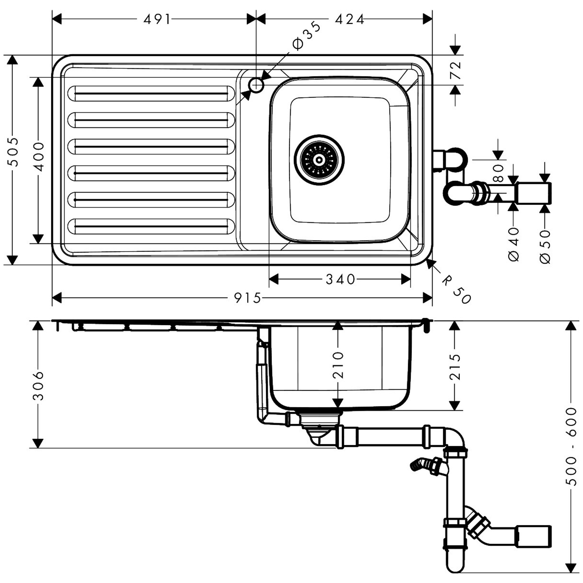 Hansgrohe S4111-F340 AnkastreEviye 340/400 Damlalıklı 43340800