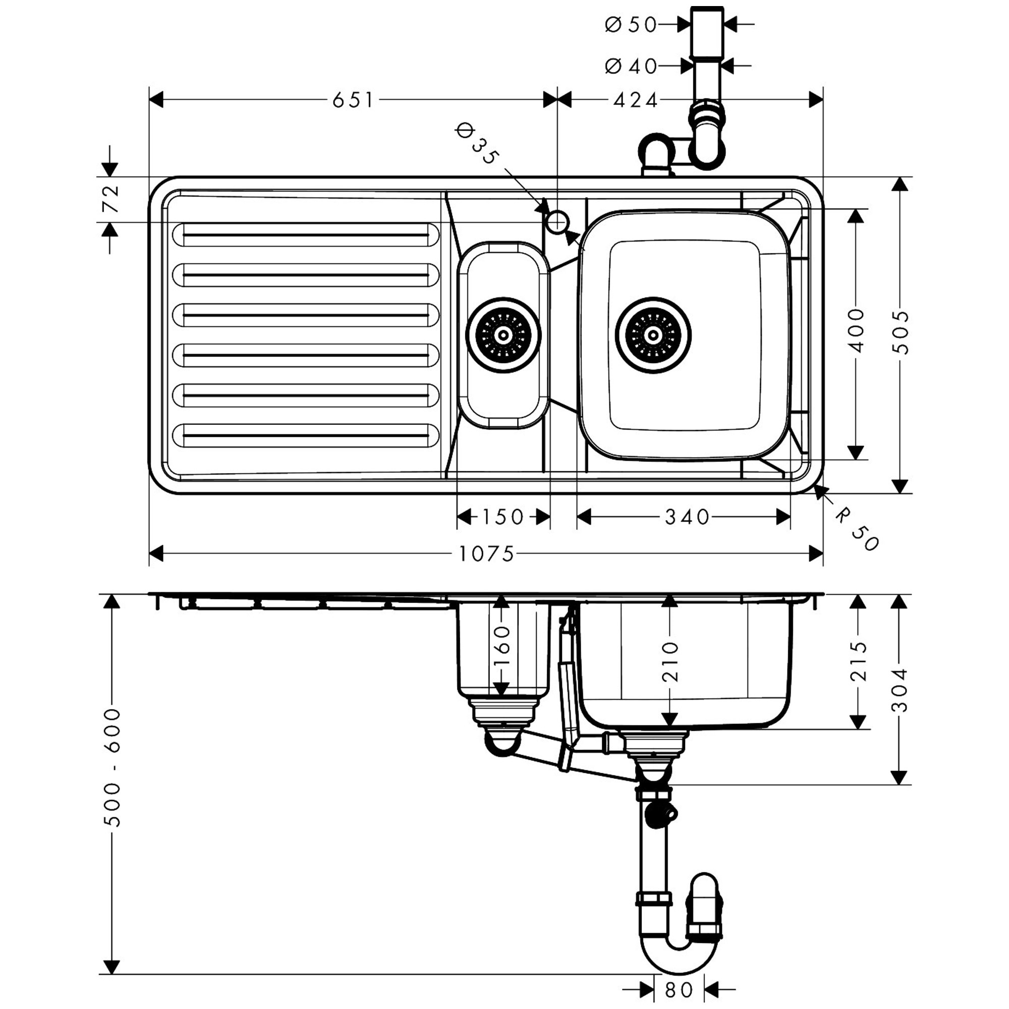 Hansgrohe S4111-F540 AnkastreEvi.340/150/400 Damlalıkl 43342800
