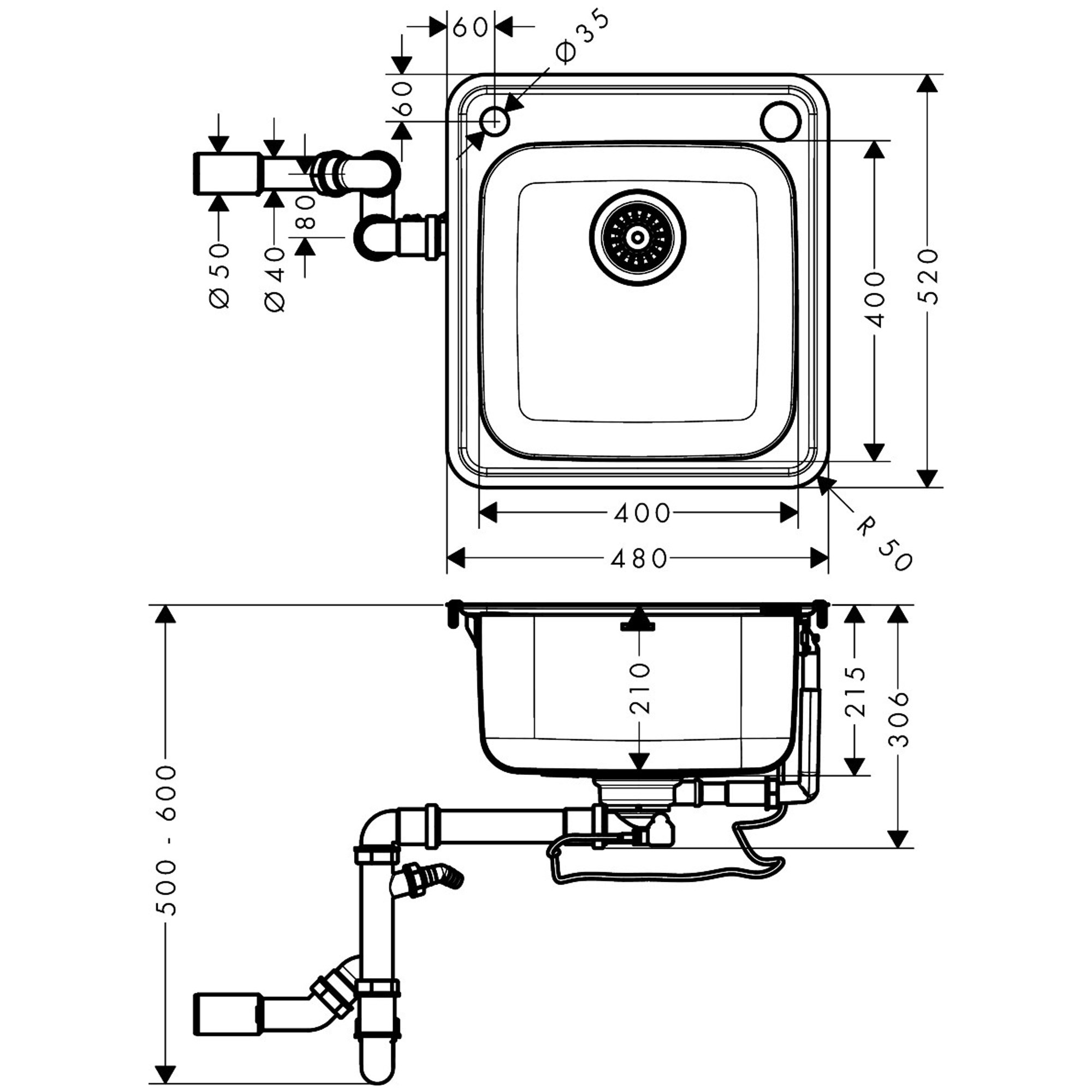 Hansgrohe S412-F400 Ankastre Eviye 400/400 Çelik 43335800