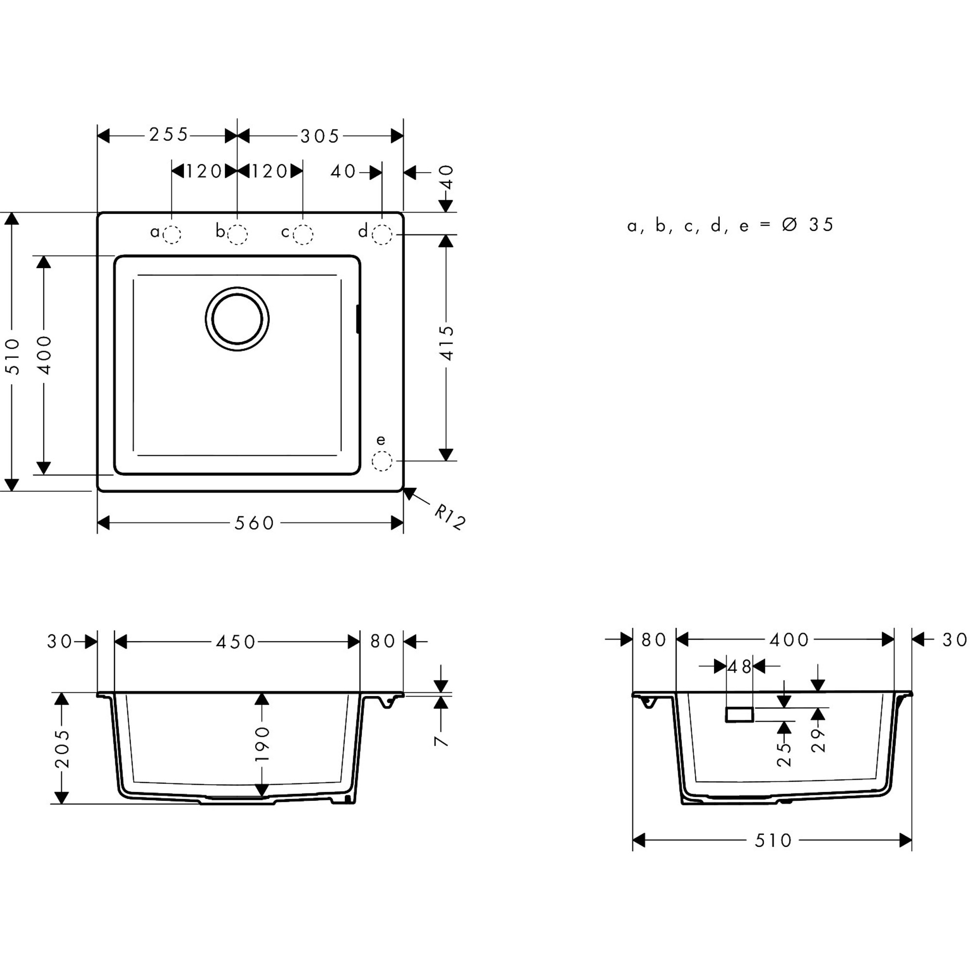 Hansgrohe S510-F450 Tezgah Üstü Granit Eviye 450 43312290
