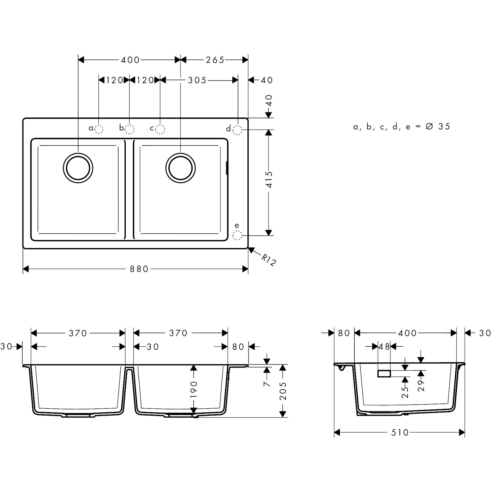 Hansgrohe S510-F770 T.Üstü Granit Eviye 370/370 43316170