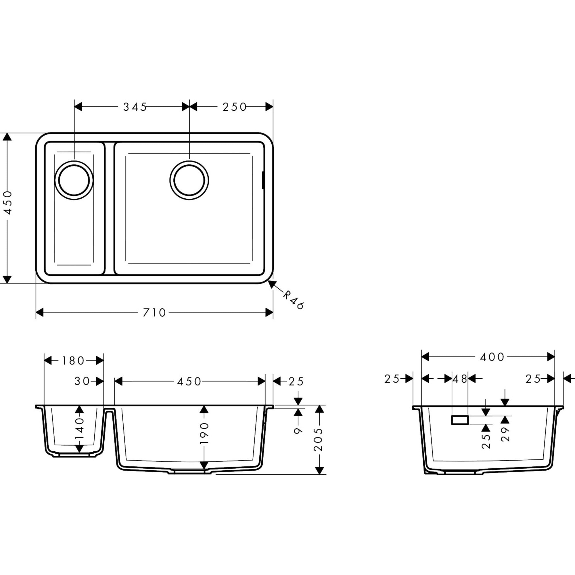 Hansgrohe S510-U635 T.Altı Granit Eviye 180/450 43433290